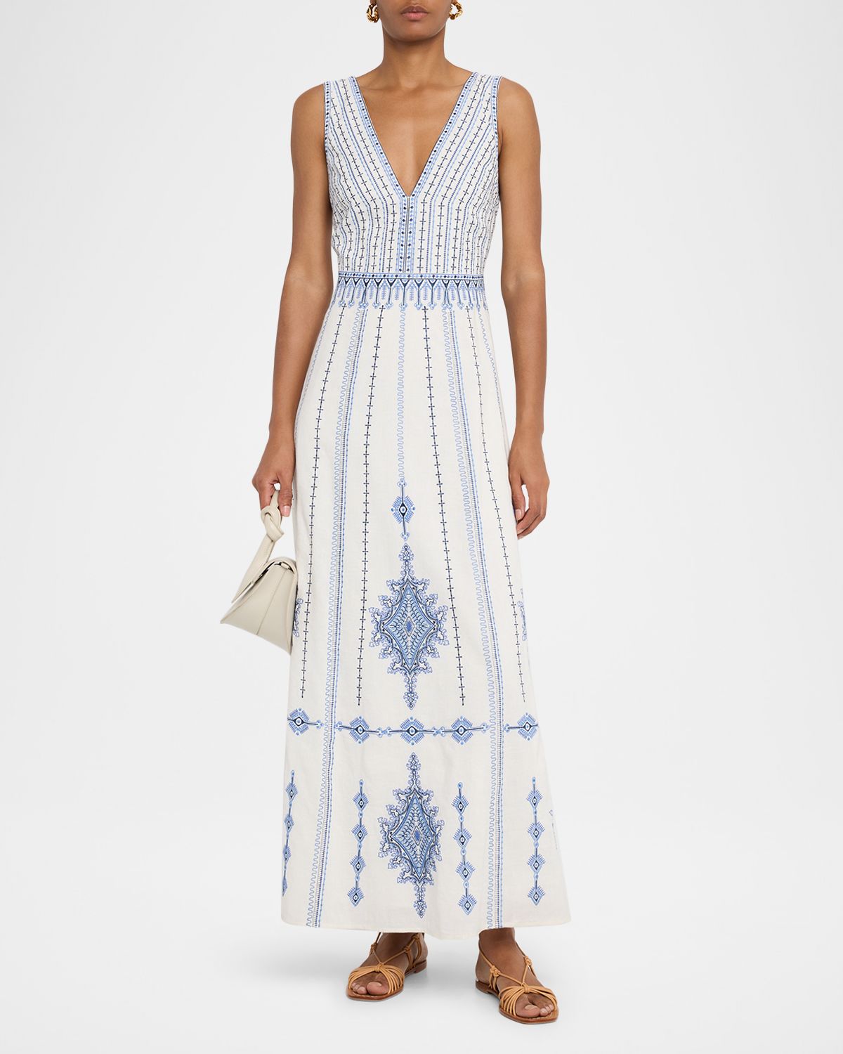 EMPORIO SIRENUSE Nellie Astragal Embroidered Sleeveless Maxi Dress