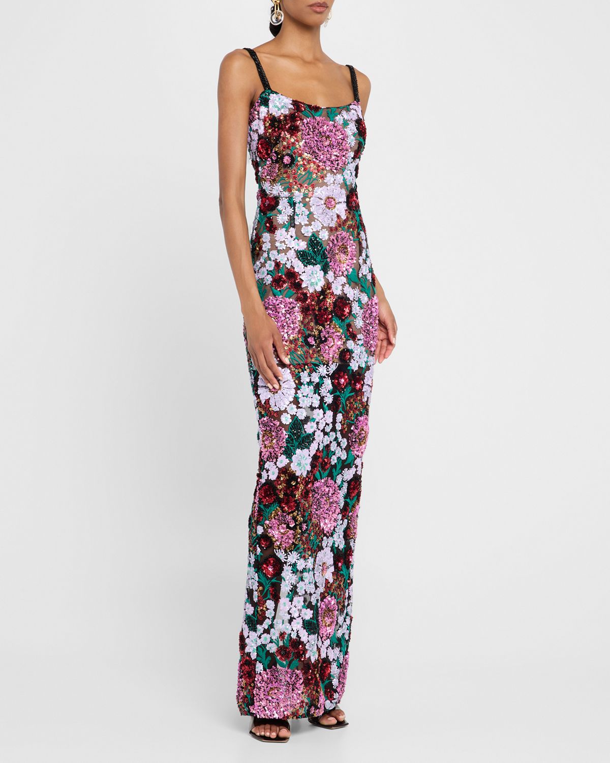 Bronx and Banco Dahlia Floral Sequin Column Gown