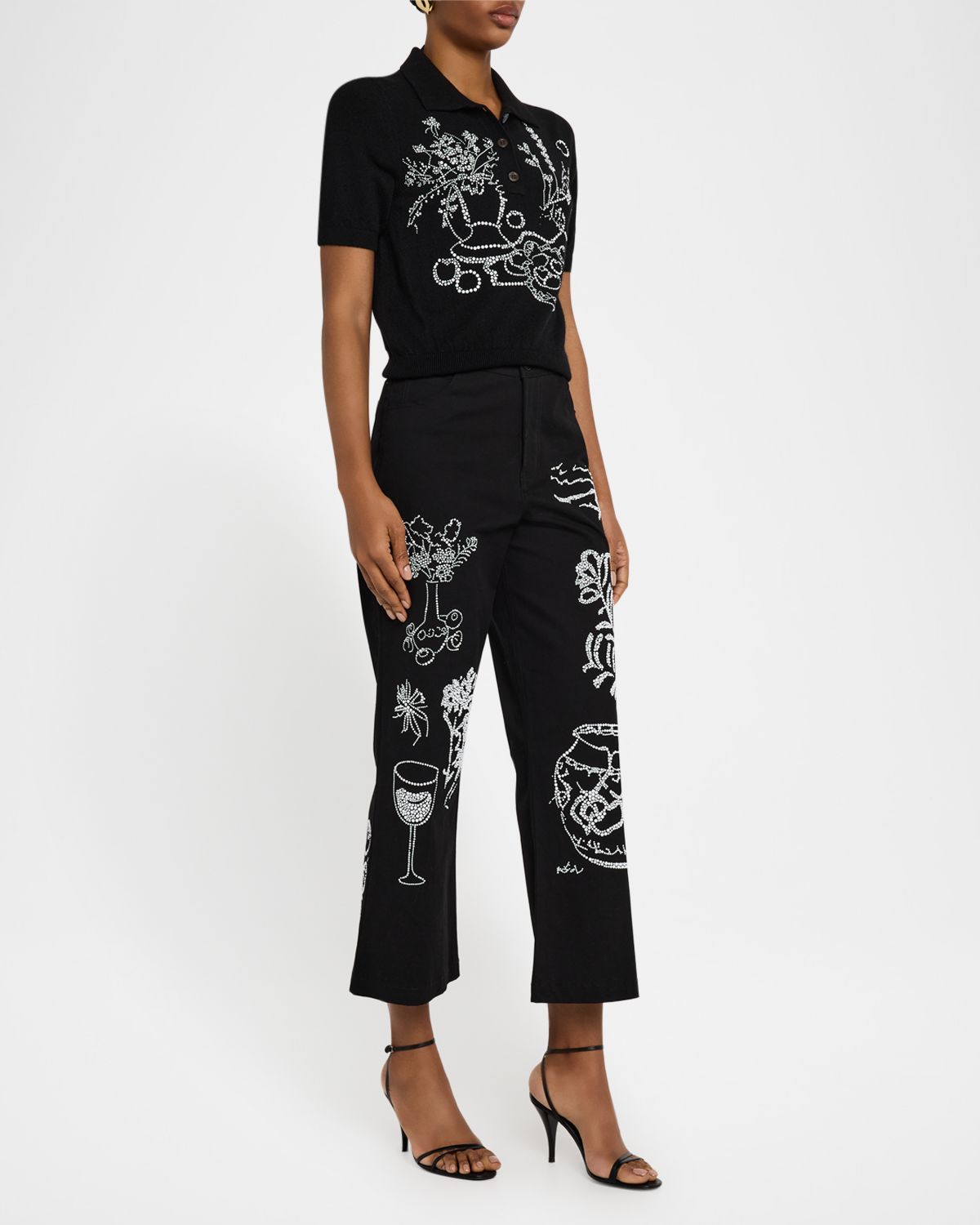 Libertine Still Life Embellished Cashmere Polo Sweater