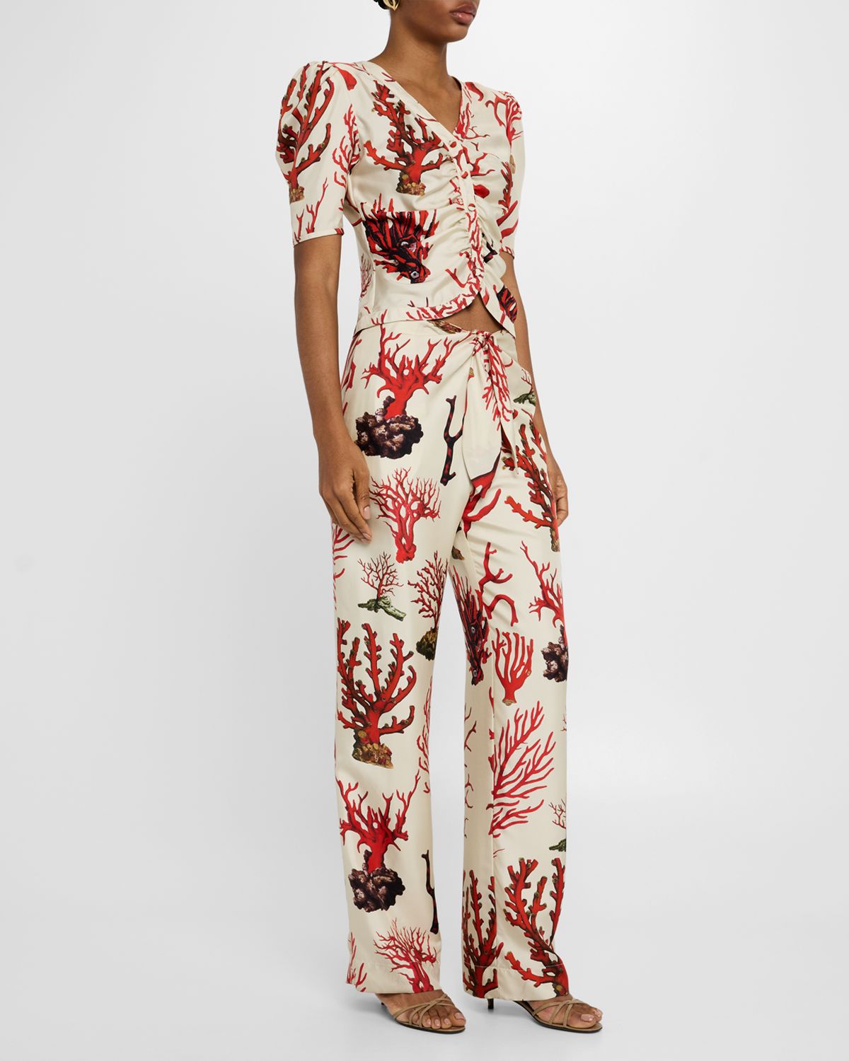 Libertine Monaco Venetian Coral-Print Silk Top