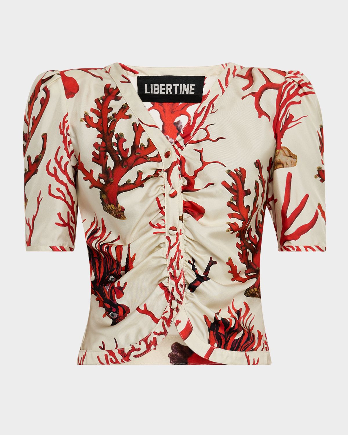 Libertine Monaco Venetian Coral-Print Silk Top