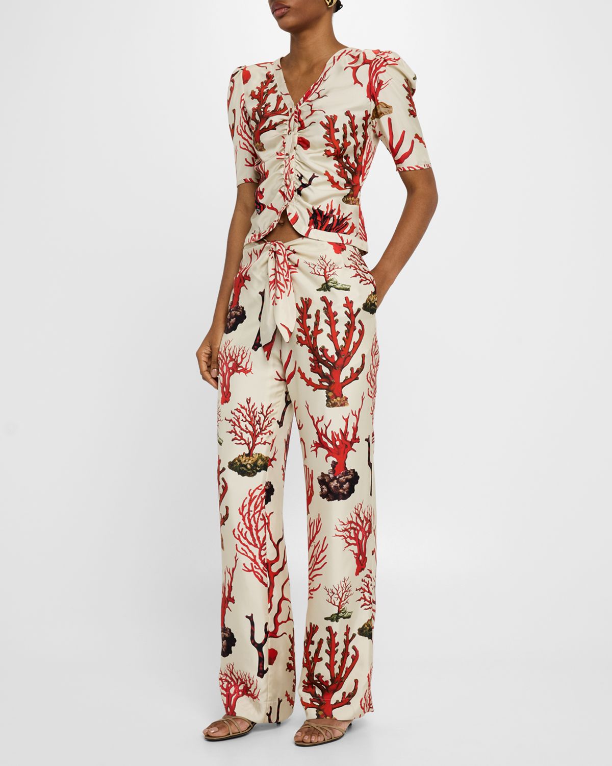 Libertine Venetian Coral Tie Wide-Leg Silk Pants