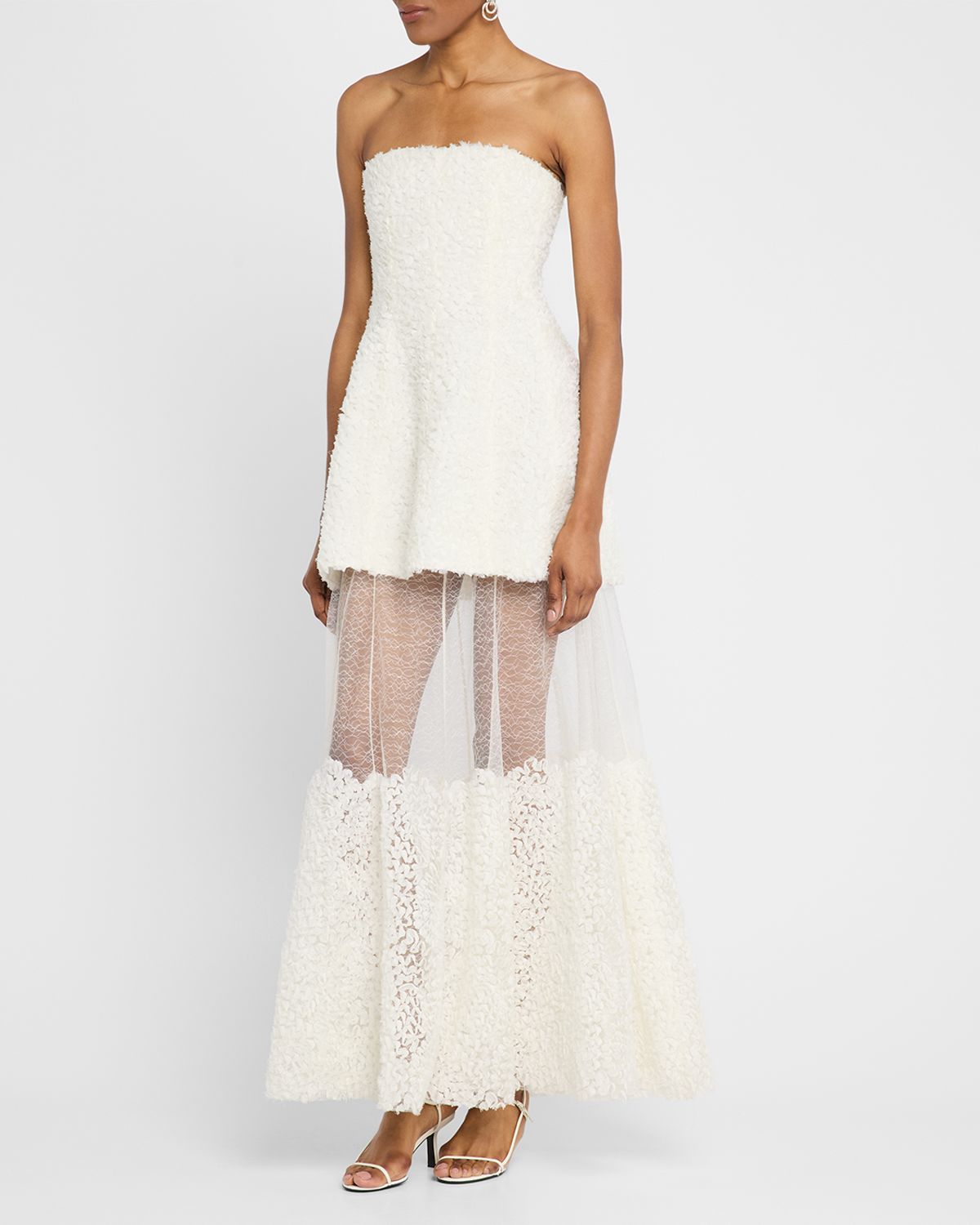 SIMKHAI Marella Strapless Bustier Sheer Midi Dress