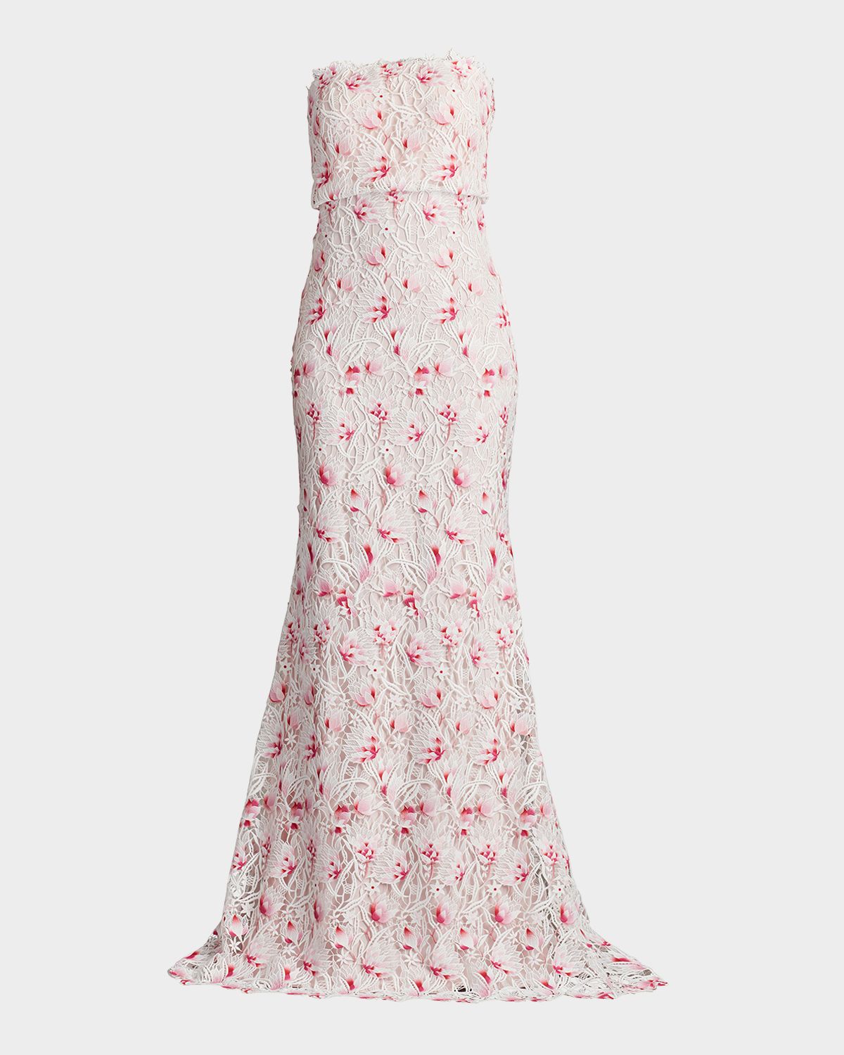Tadashi Shoji Strapless Floral Lace Trumpet Gown