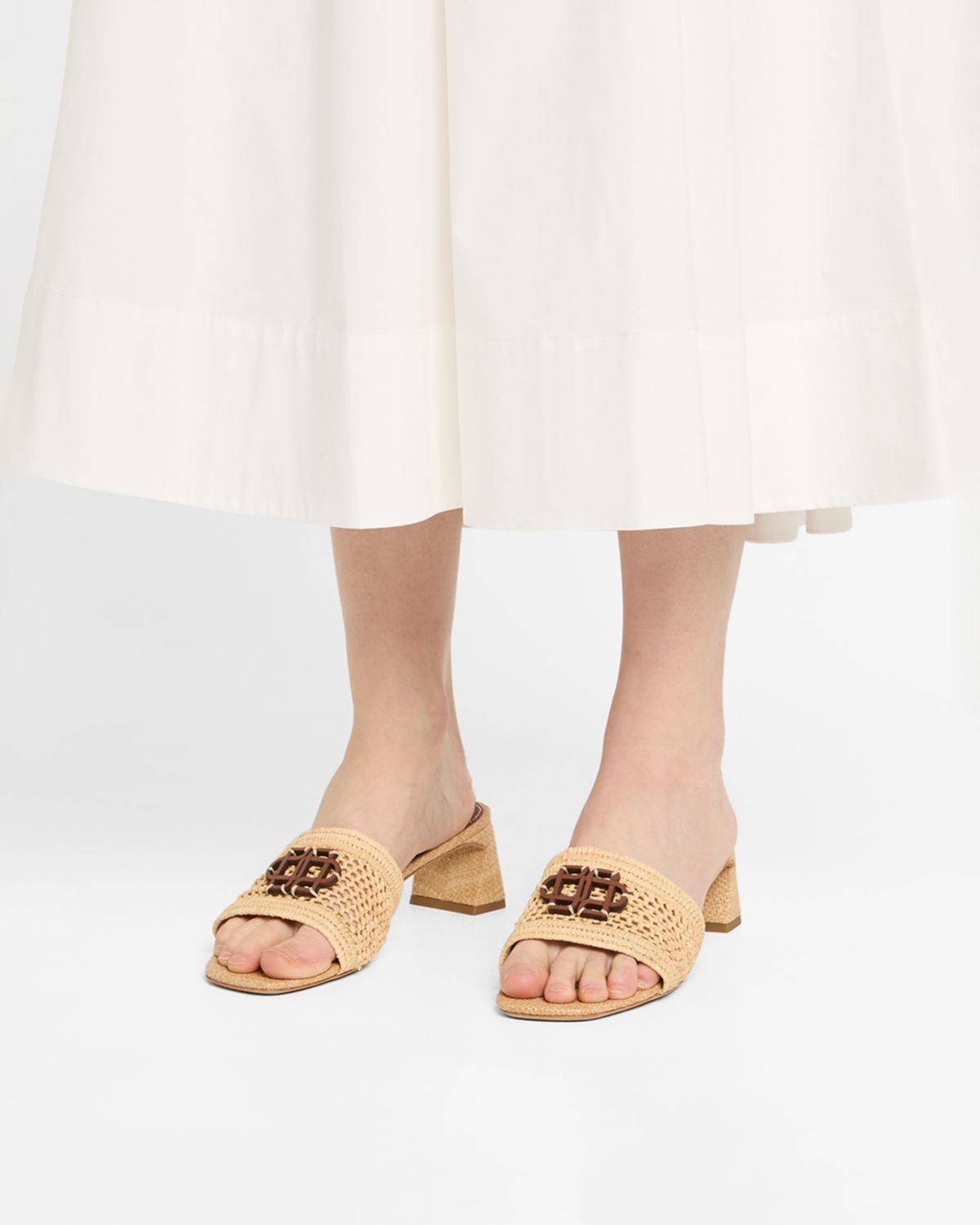 SIMKHAI Sydney Raffia Monogram Slide Sandals