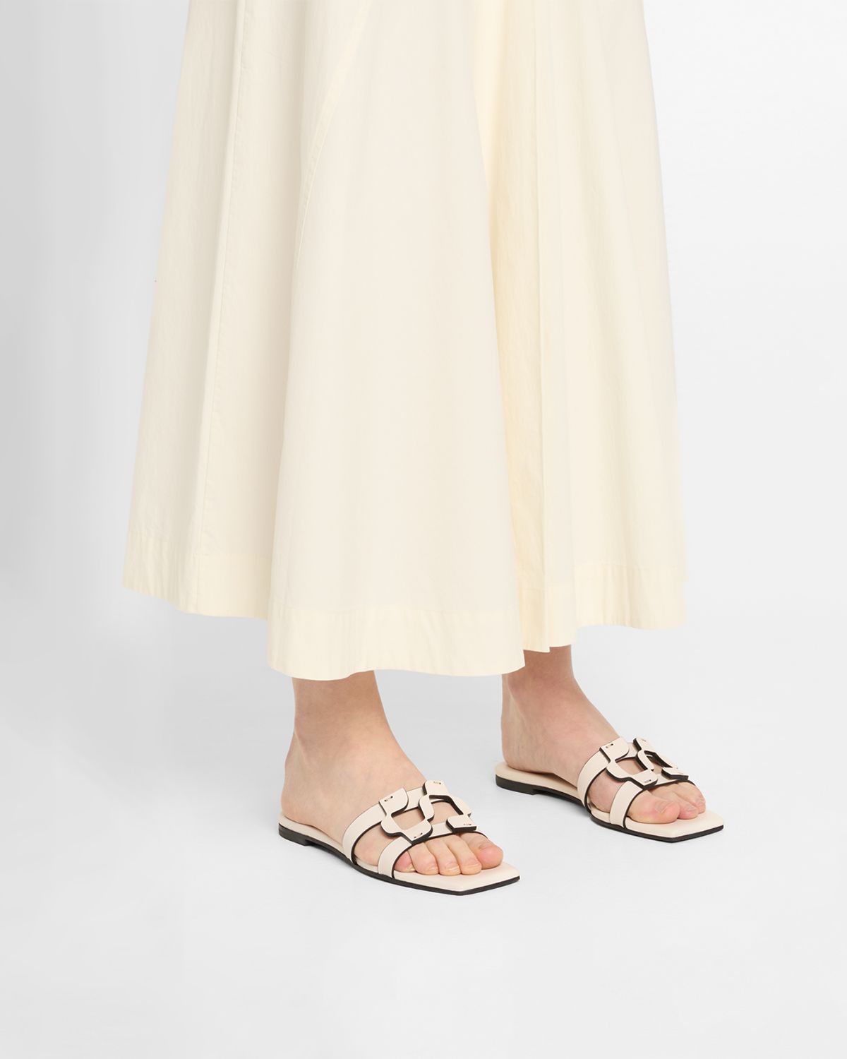 SIMKHAI Leather Monogram Flat Slide Sandals