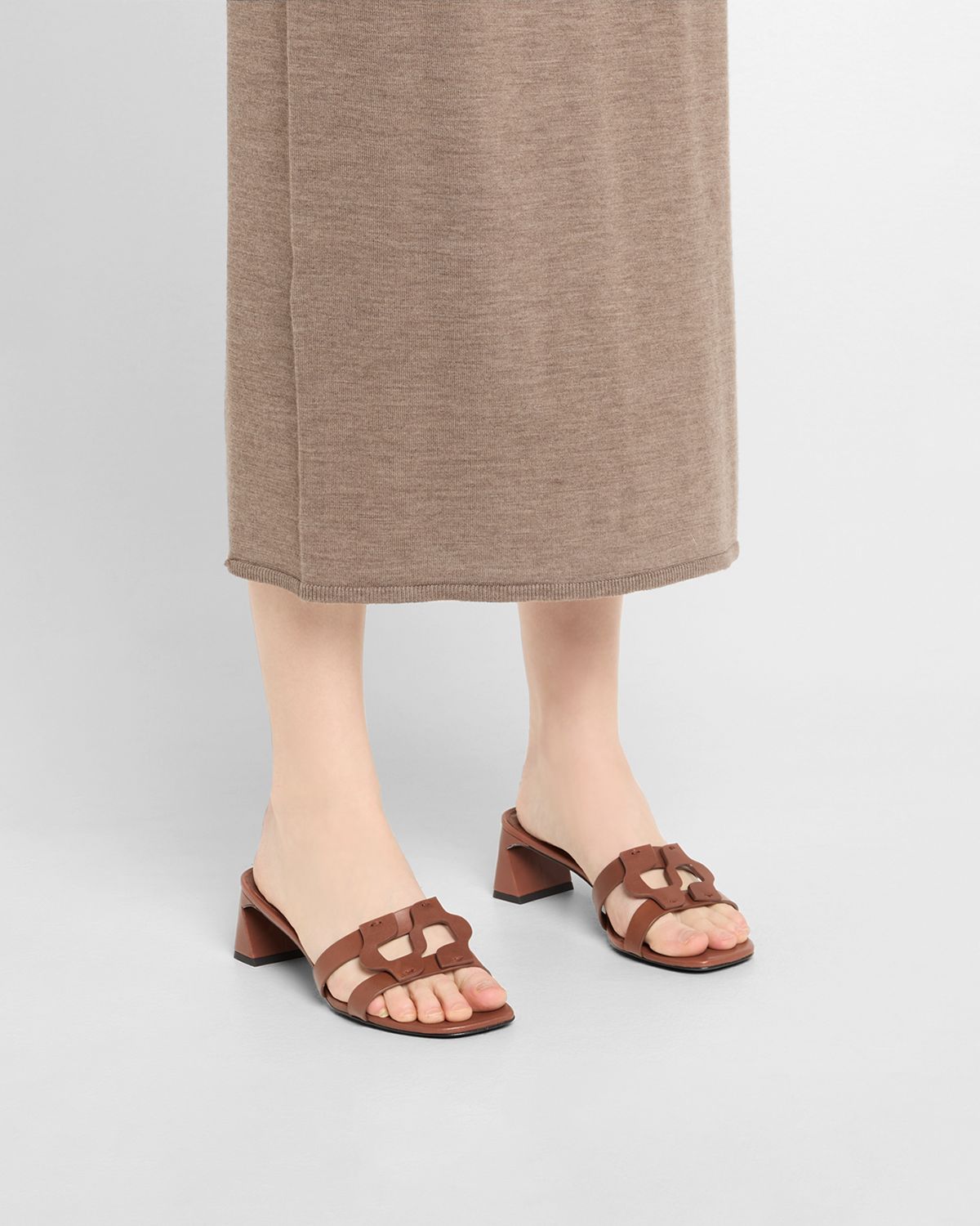 SIMKHAI Leather Monogram Mule Sandals