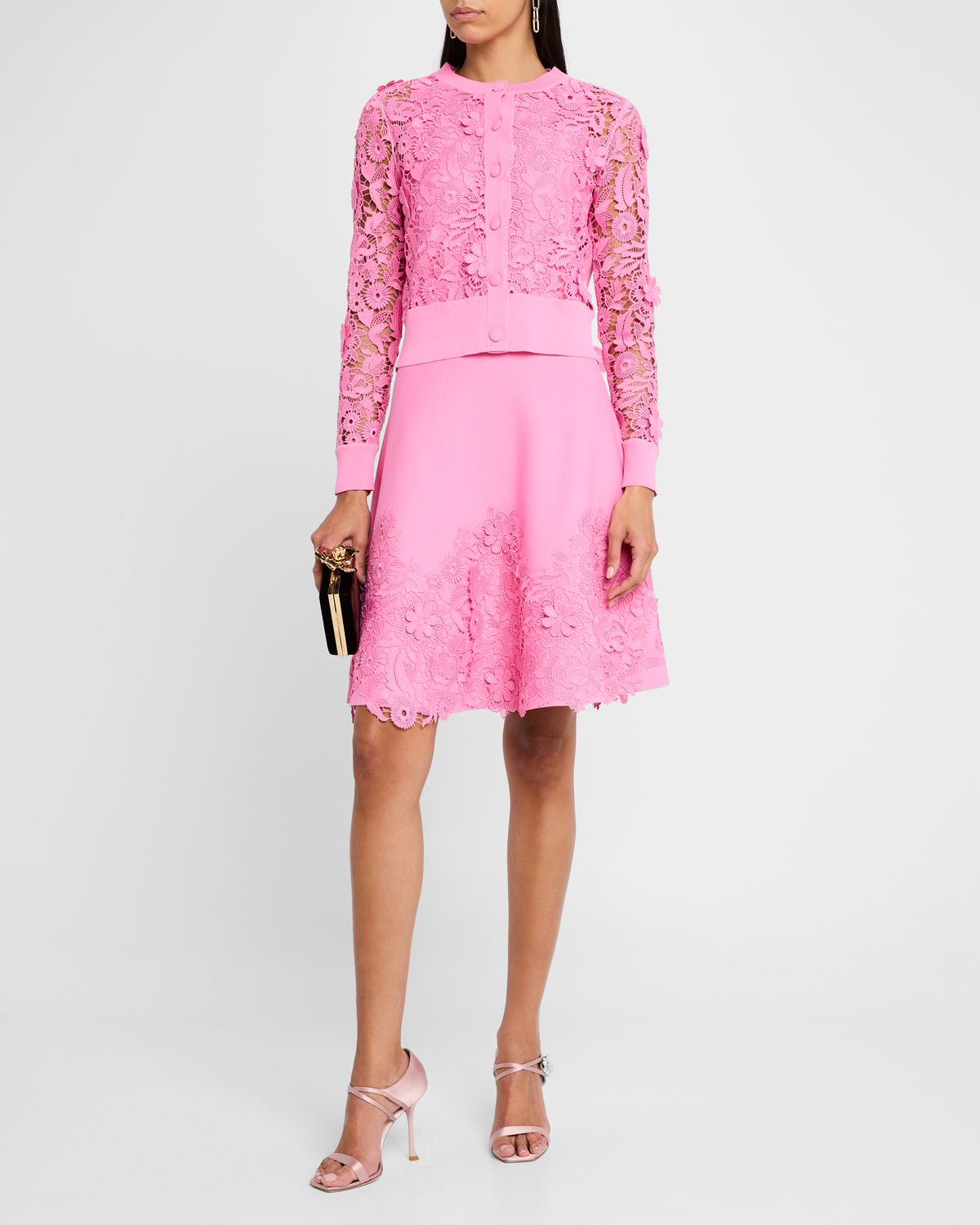 Rickie Freeman for Teri Jon Lace-Front Knit Cardigan