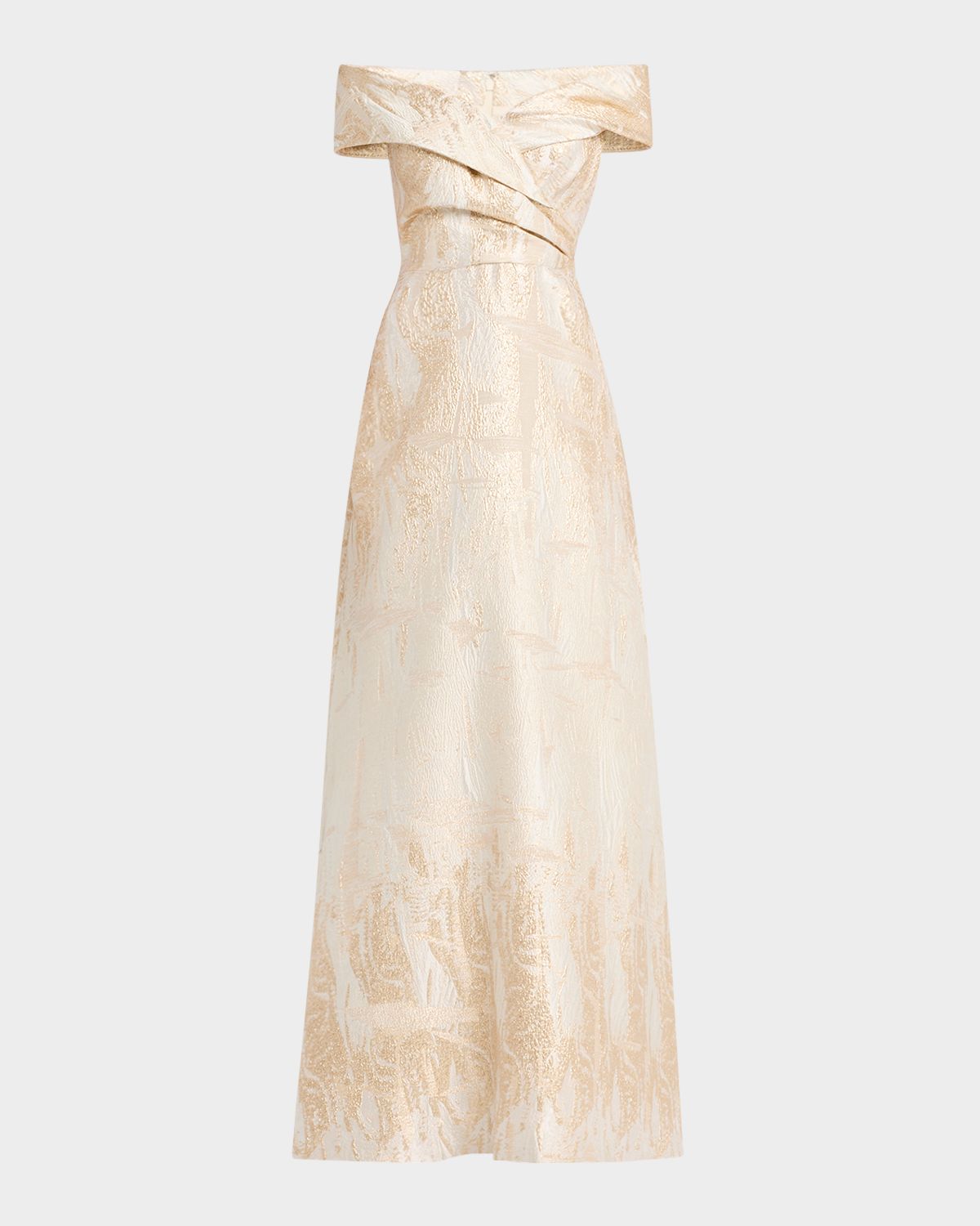Rickie Freeman for Teri Jon Off-Shoulder Metallic Jacquard Gown