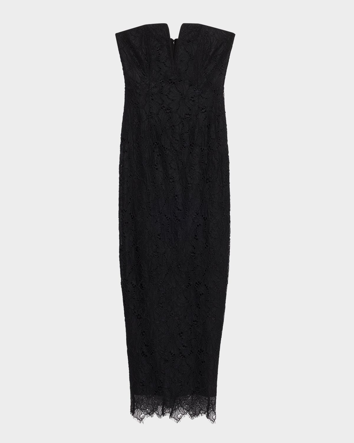 BCBGMAXAZRIA Strapless Floral Lace Column Gown