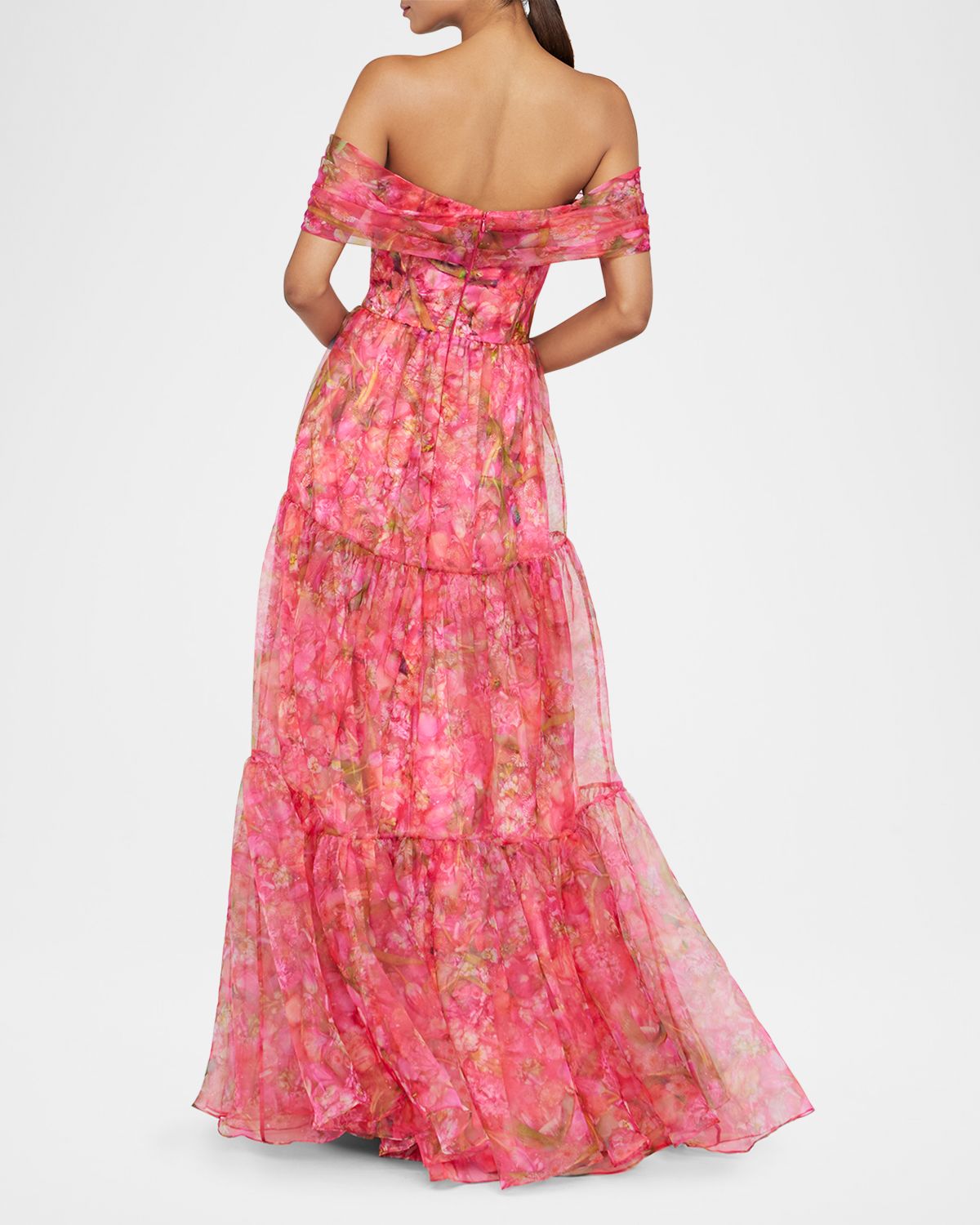 Theia Tia Tiered Off-Shoulder Organza Gown