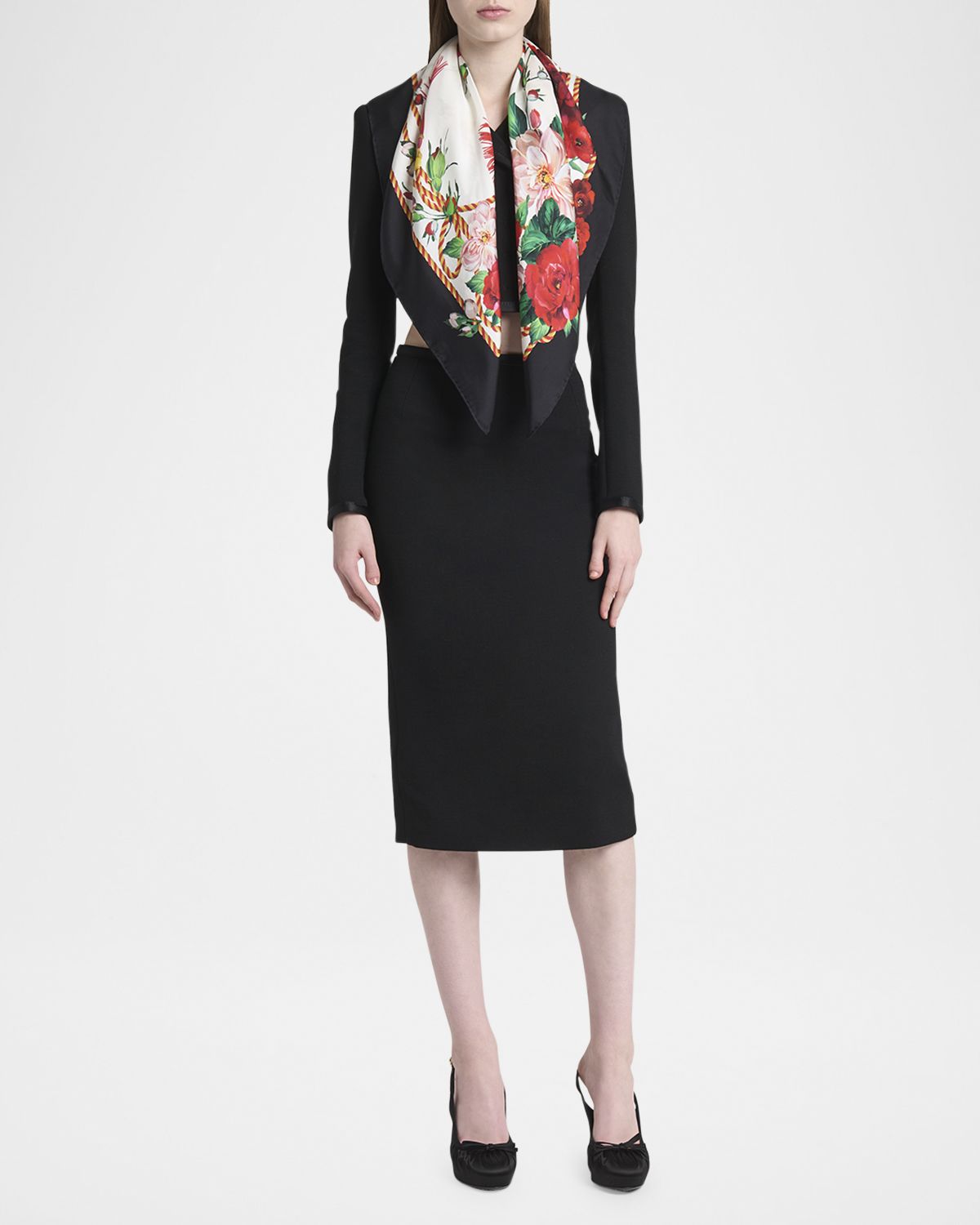 Dolce & Gabbana Floral Tassel Foulard Silk Scarf