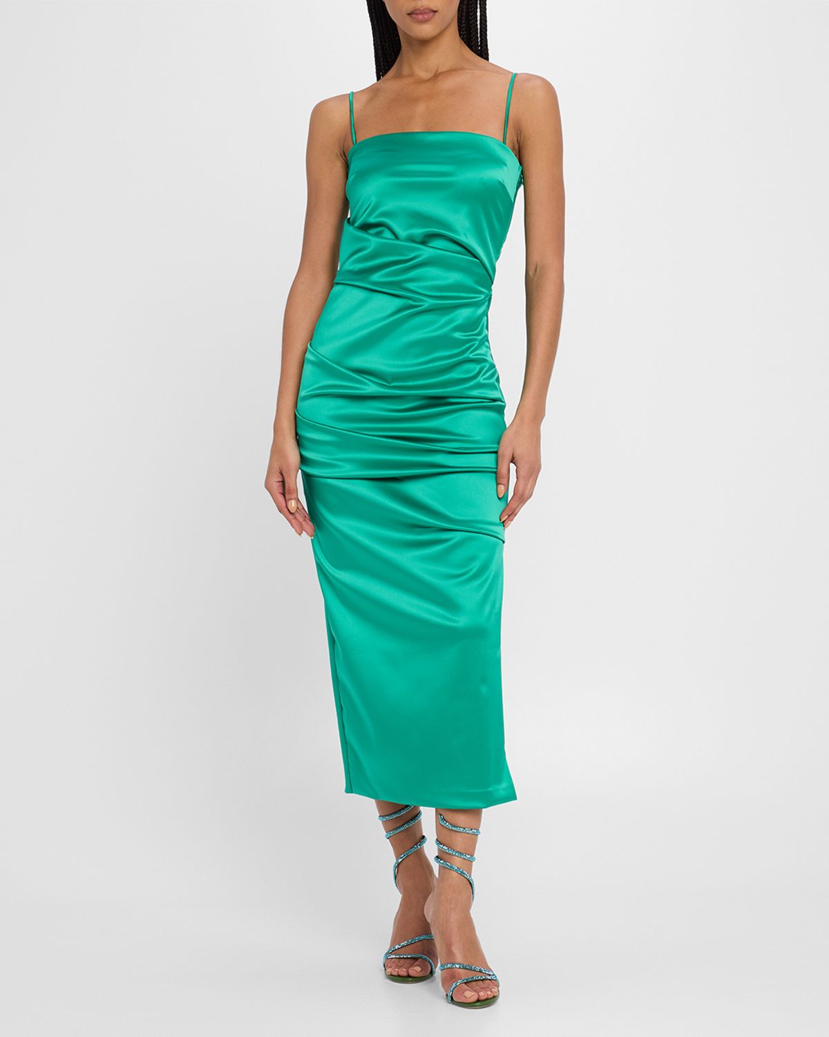Chiara Boni La Petite Robe Keiky Square-Neck Draped Satin Midi Dress