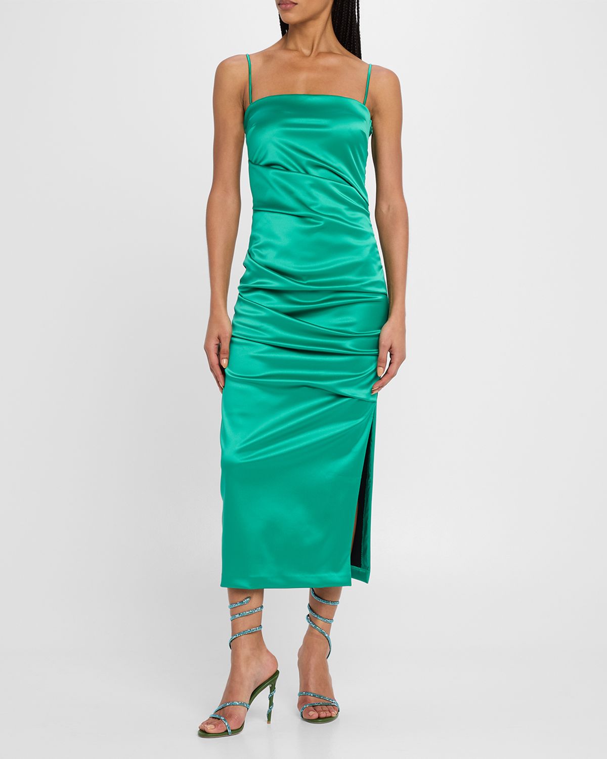 Chiara Boni La Petite Robe Keiky Square-Neck Draped Satin Midi Dress | Thumbnail 4 Chiara Boni La Petite Robe Keiky Square-Neck Draped Satin Midi Dress | Thumbnail 4