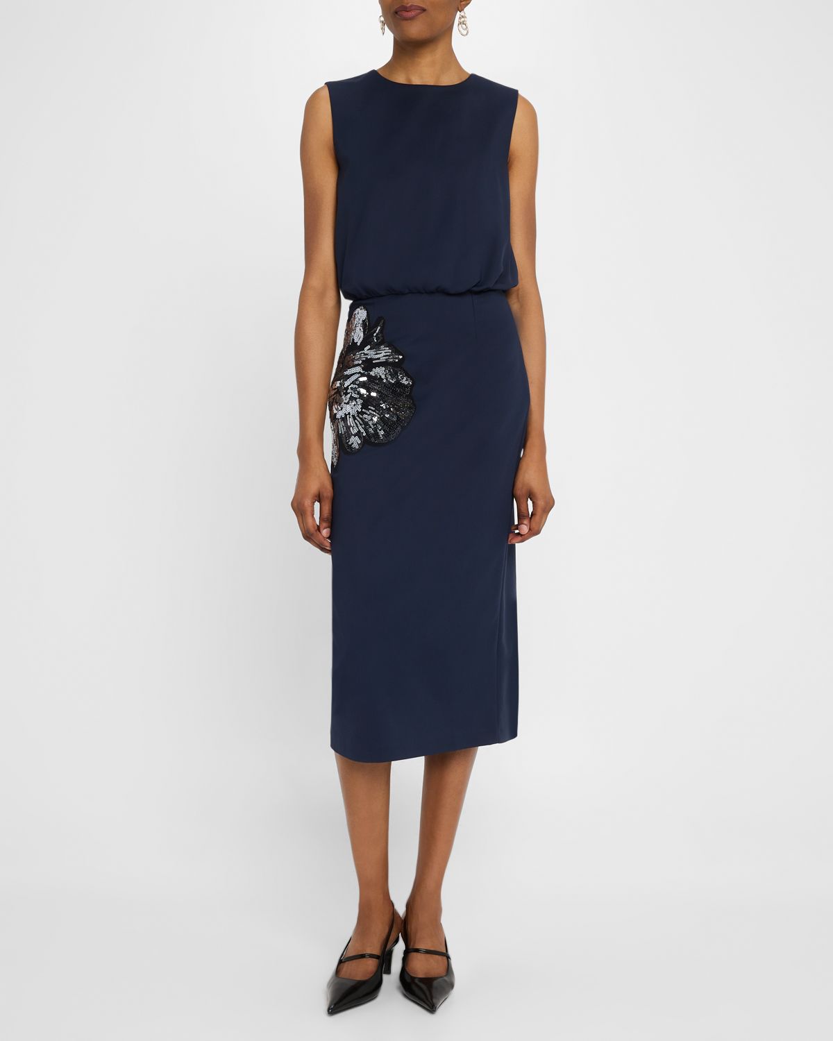 Chiara Boni La Petite Robe Myla Sequin Floral Applique Midi Dress