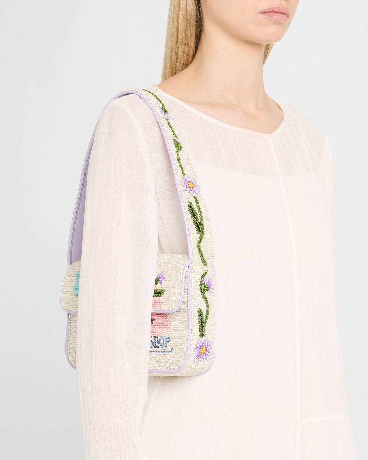 STAUD Tommy Beaded Flap Shoulder Bag