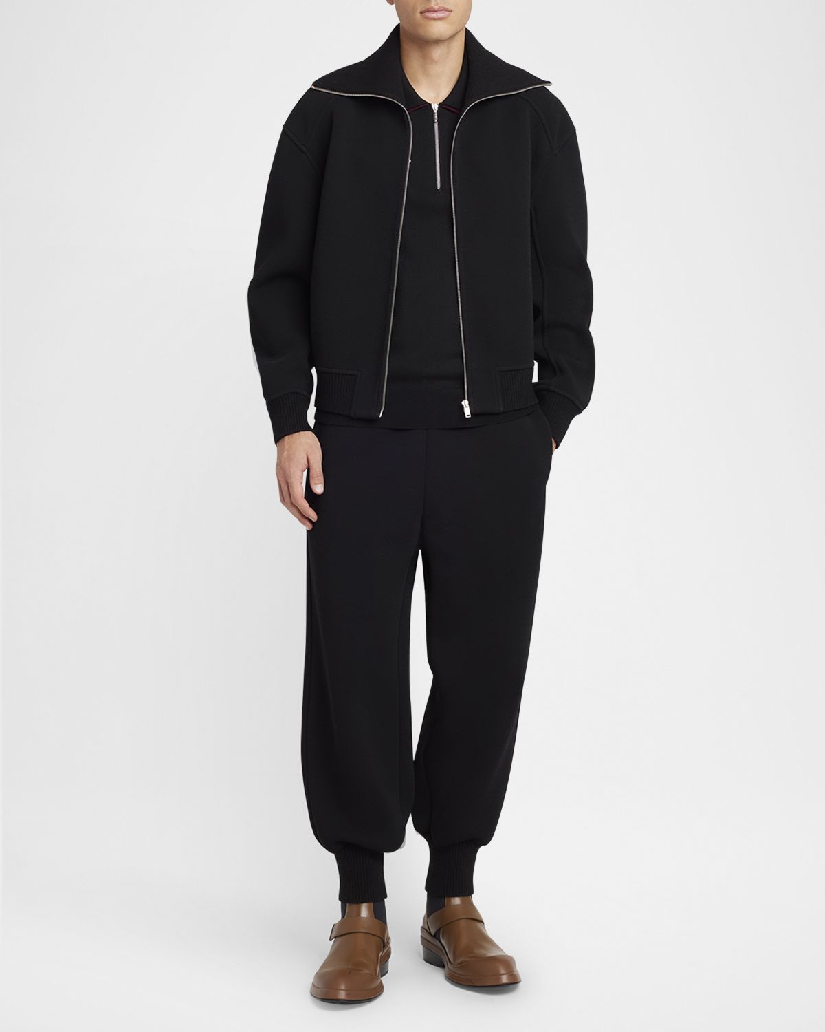 Jil Sander Men 's Contrast-Collar Wool Quarter-Zip Polo Shirt | Thumbnail 5