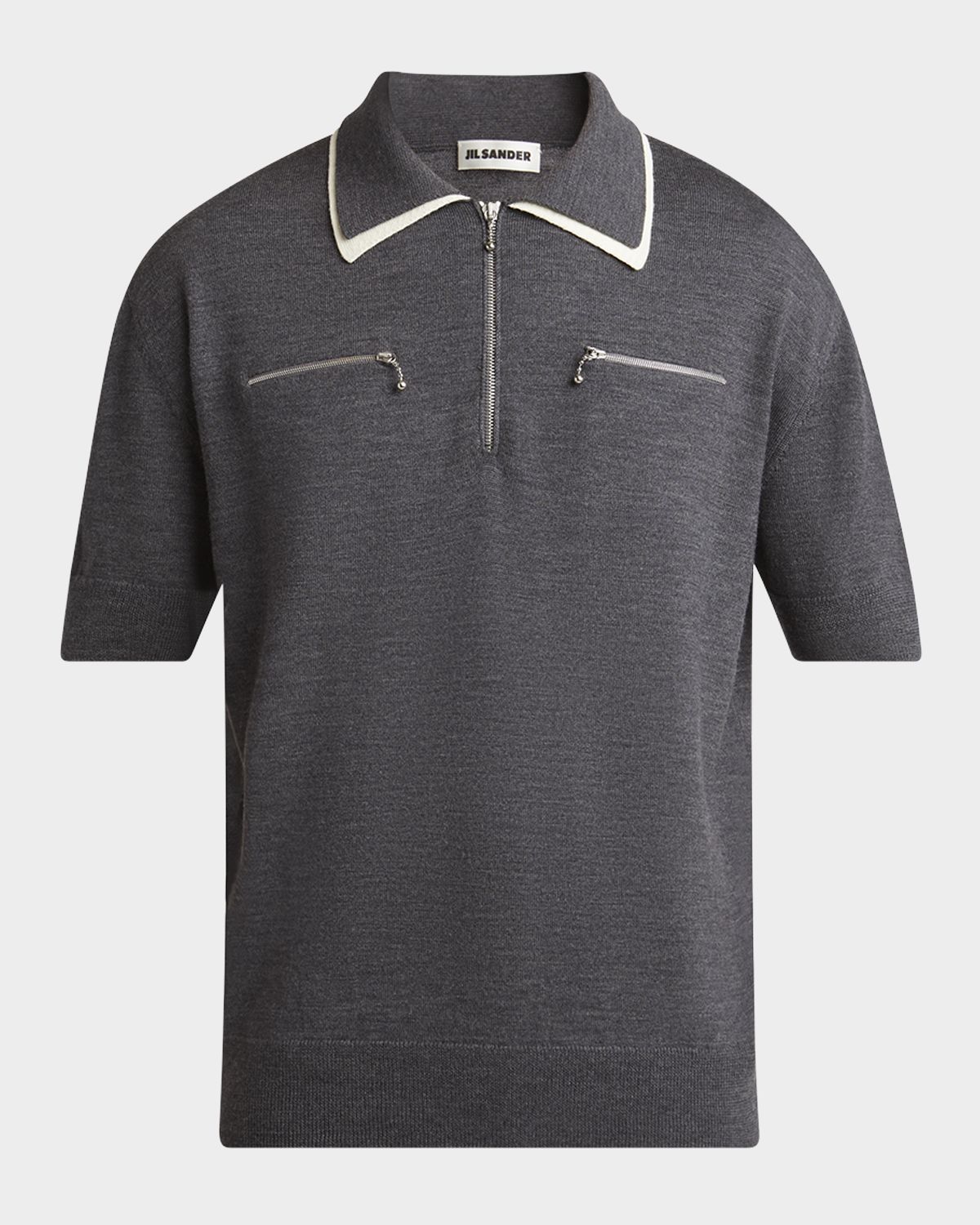 Jil Sander Men 's Contrast-Collar Wool Quarter-Zip Polo Shirt