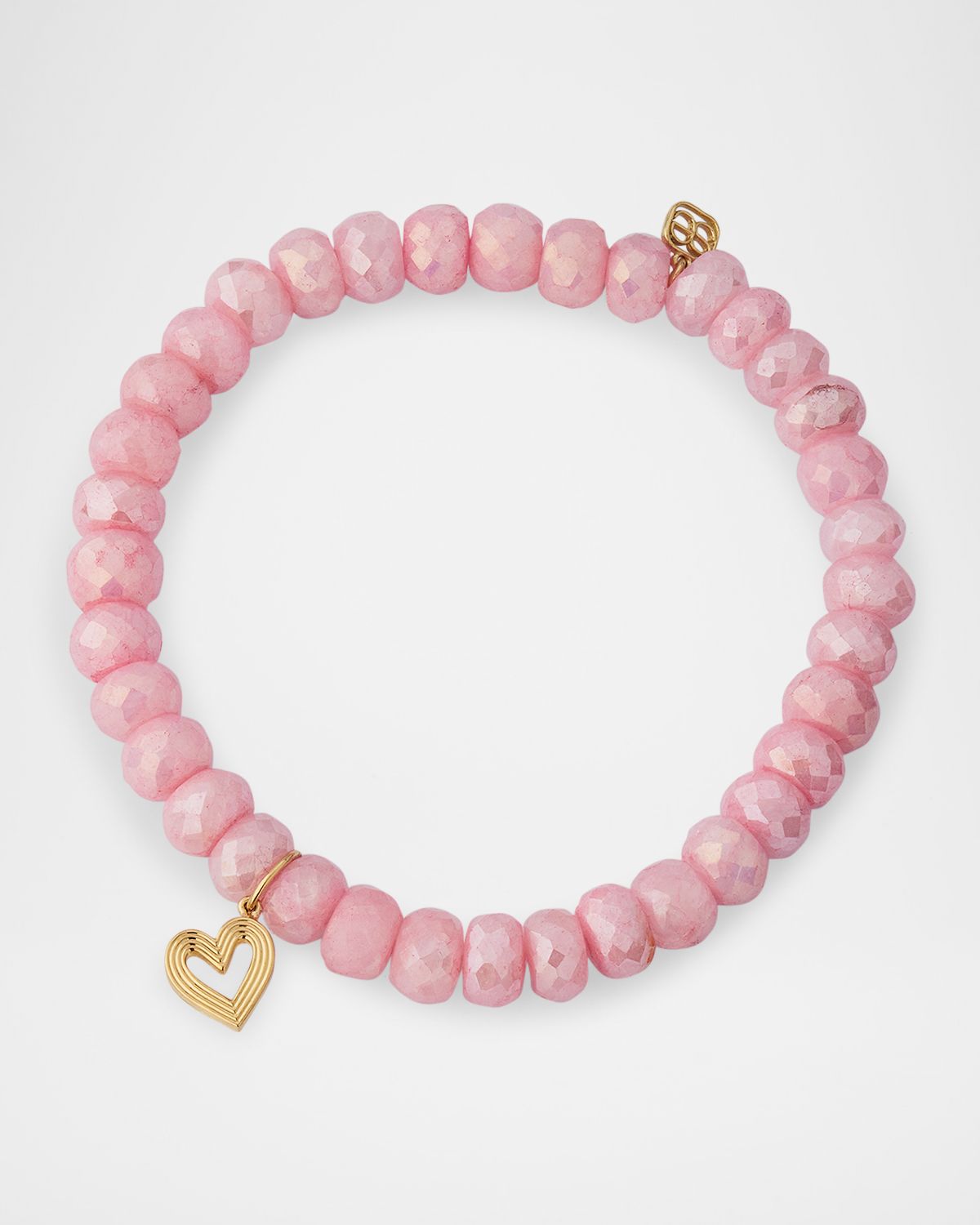 Sydney Evan 14K Small Fluted Heart on Pink Grapolite Bracelet