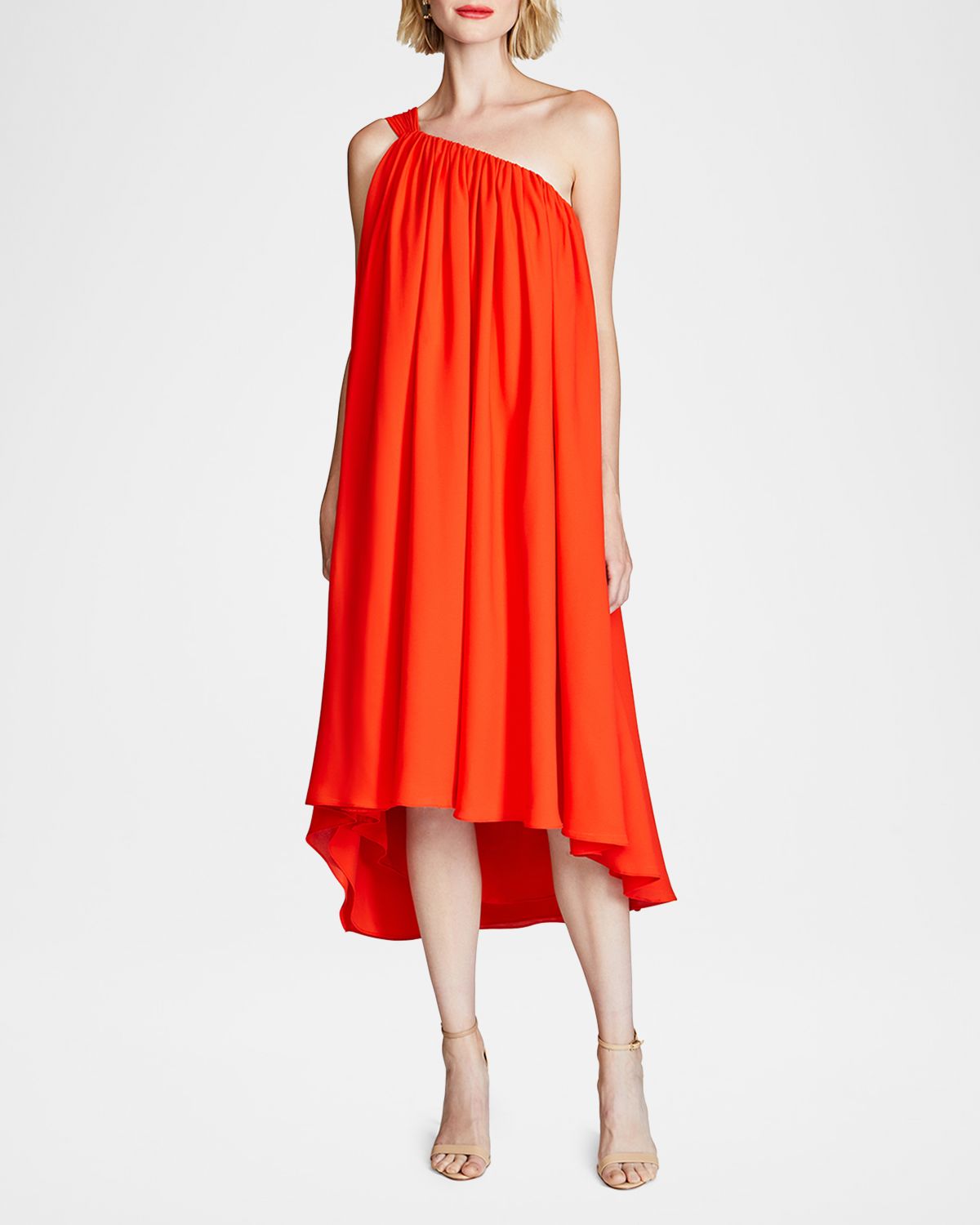 Halston Rafelle One-Shoulder Georgette Midi Dress