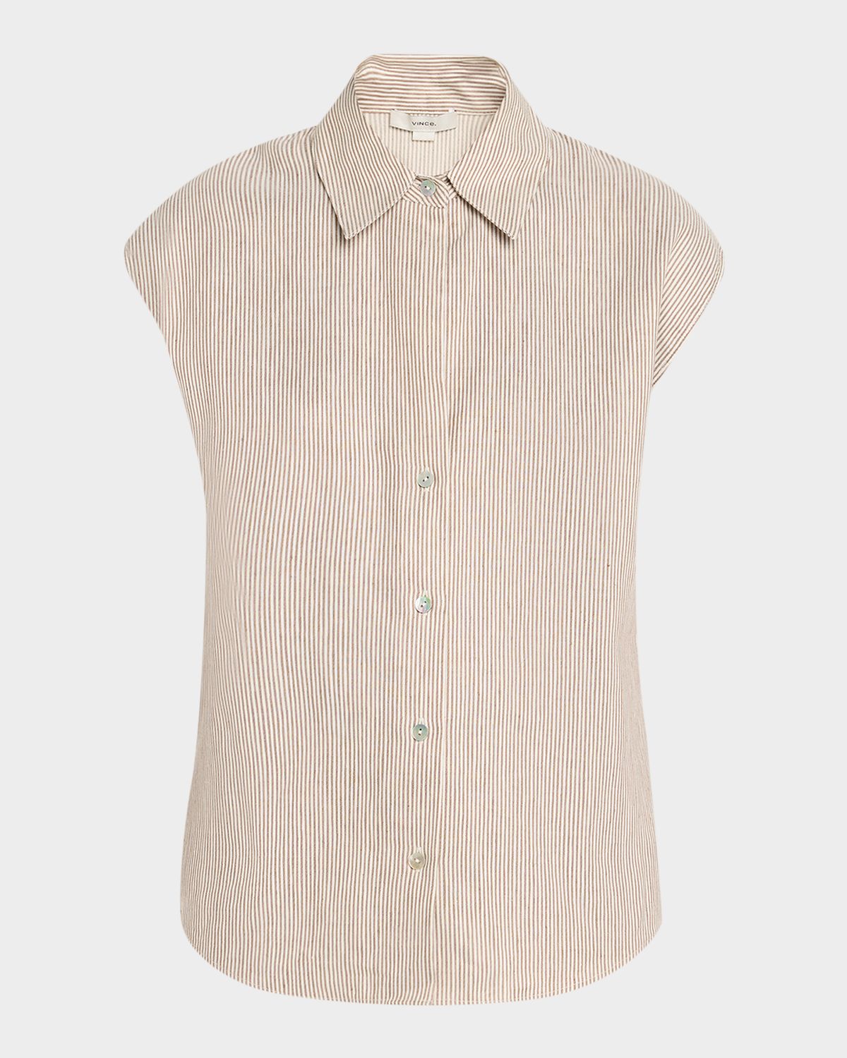 Vince Ticking Stripe Cap-Sleeve Blouse