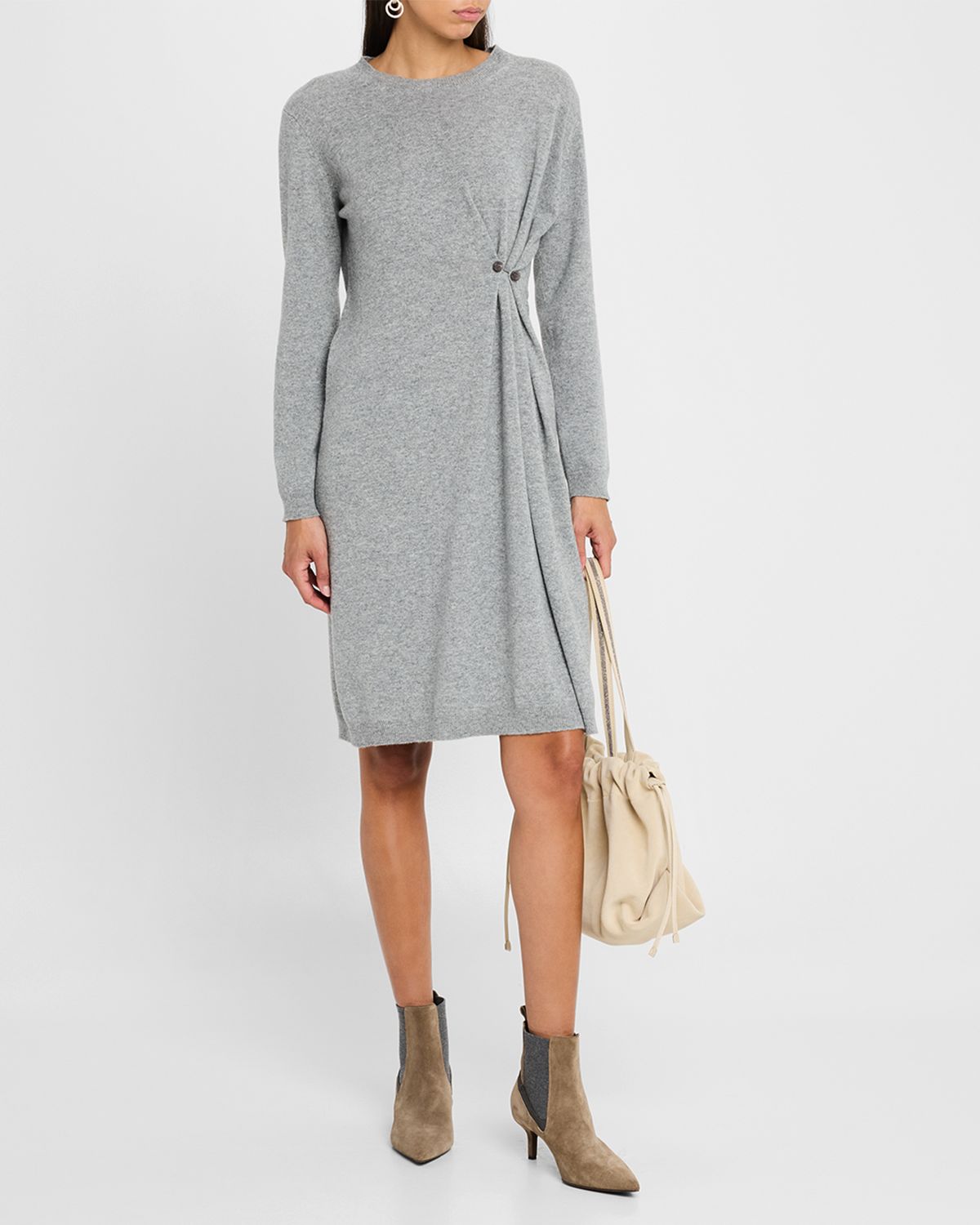 FABIANA FILIPPI Gathered Crewneck Wool-Blend Knit Dress