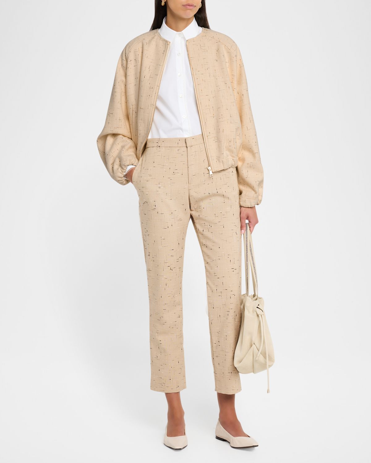 FABIANA FILIPPI Crewneck Donegal Tweed Bomber Jacket