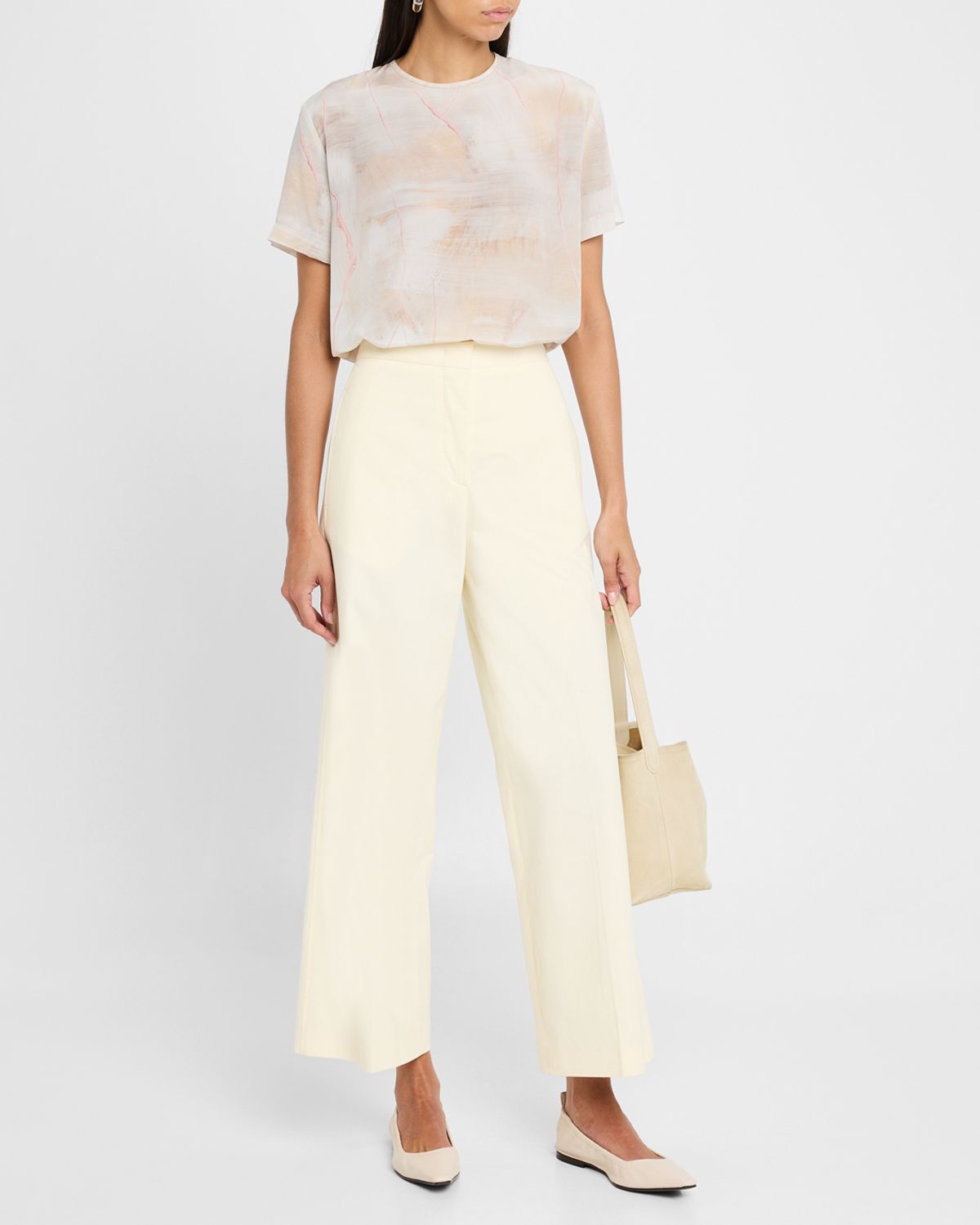 FABIANA FILIPPI Brushed-Print Silk Crepe De Chine T-Shirt