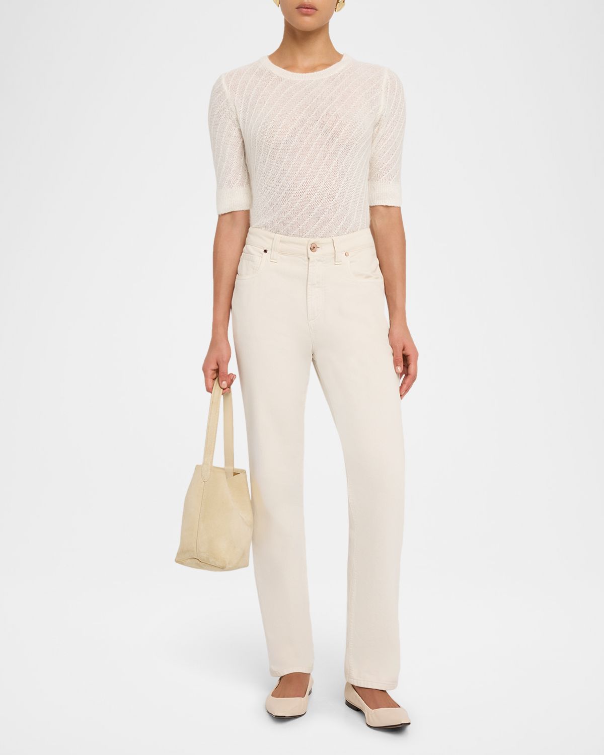 FABIANA FILIPPI Elbow-Sleeve Crewneck Sequin Sweater