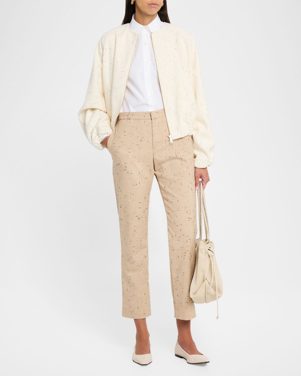 FABIANA FILIPPI Cropped Slim-Fit Donegal Tweed Trousers