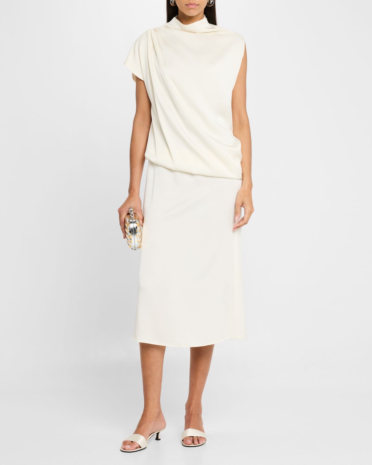 FABIANA FILIPPI Draped Asymmetric Enver Satin Midi Dress