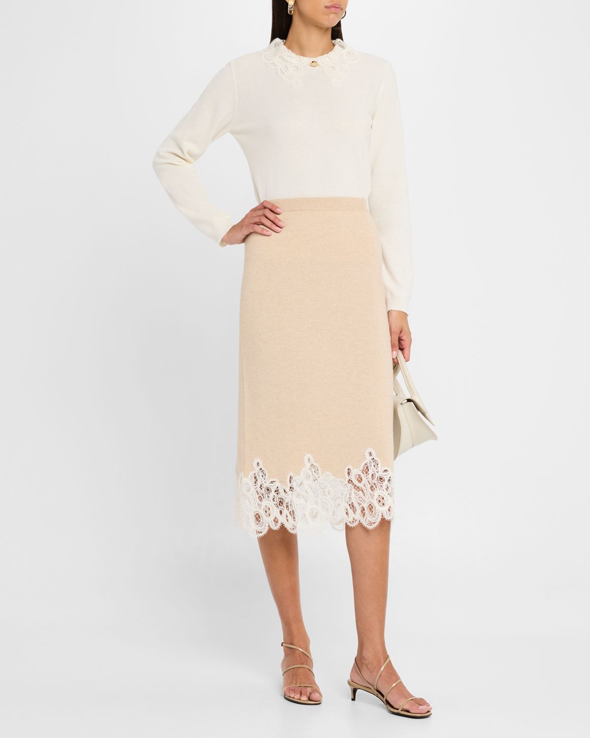 FABIANA FILIPPI Straight Lace-Hem Knit Midi Skirt