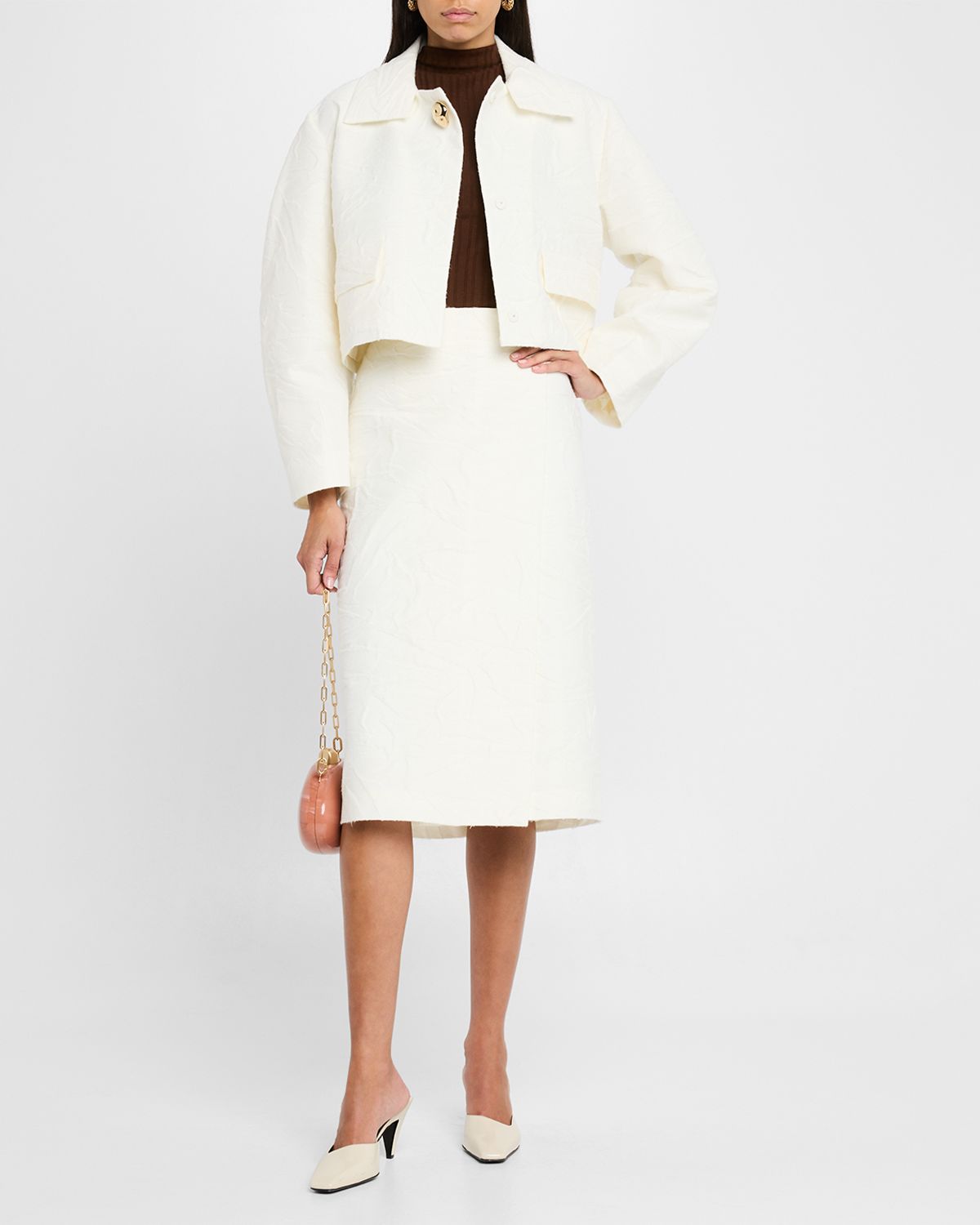 FABIANA FILIPPI Cropped Crinkled Wool Jacquard Jacket