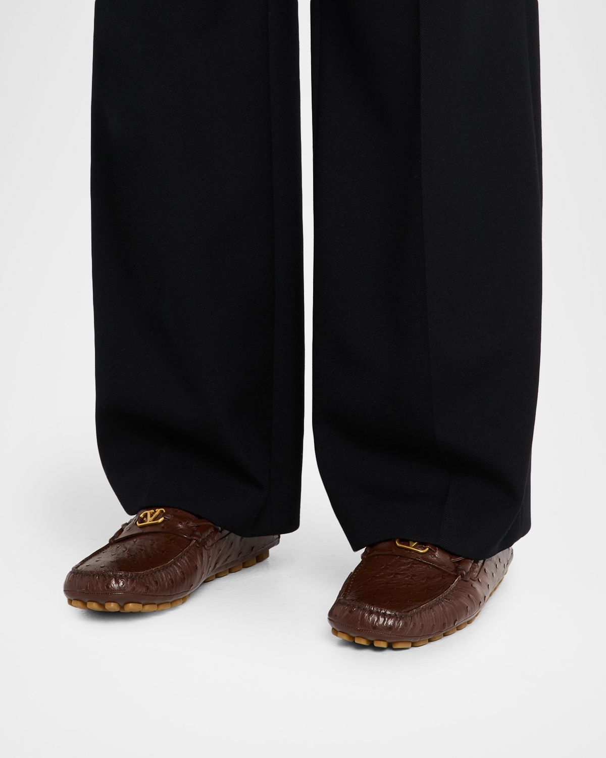 Valentino Garavani Men 's VLogo Ostrich Leather Drivers