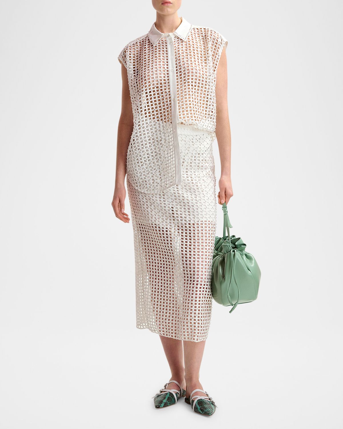 Essentiel Antwerp Embellished Mesh Midi Skirt