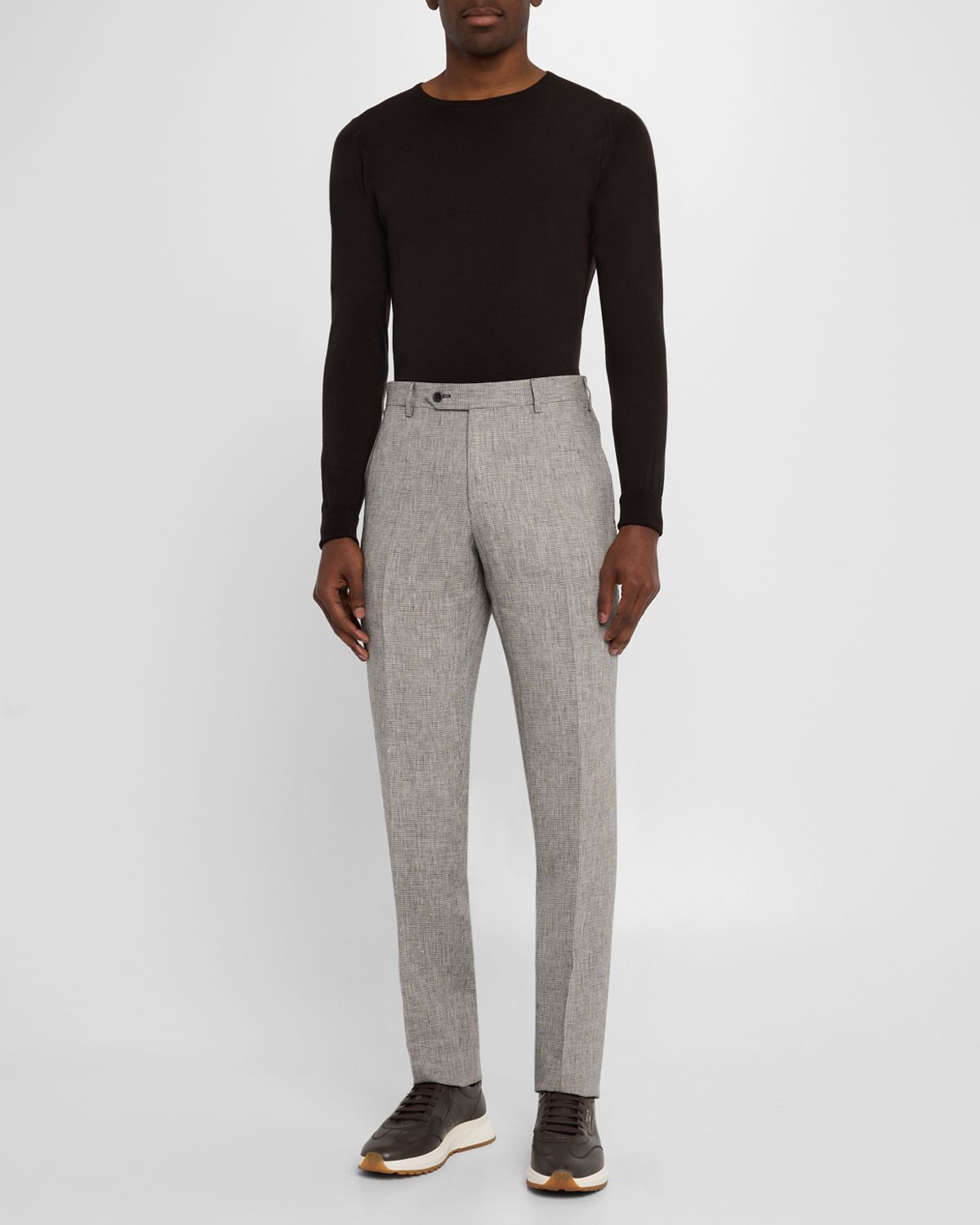 Zanella Men 's Parker Linen Check Flat-Front Pants