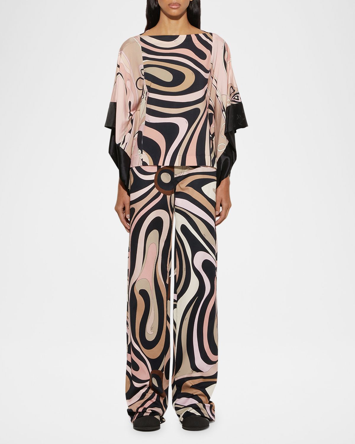 Pucci Marmo-Print Gabardine Stretch Wide-Leg Pants