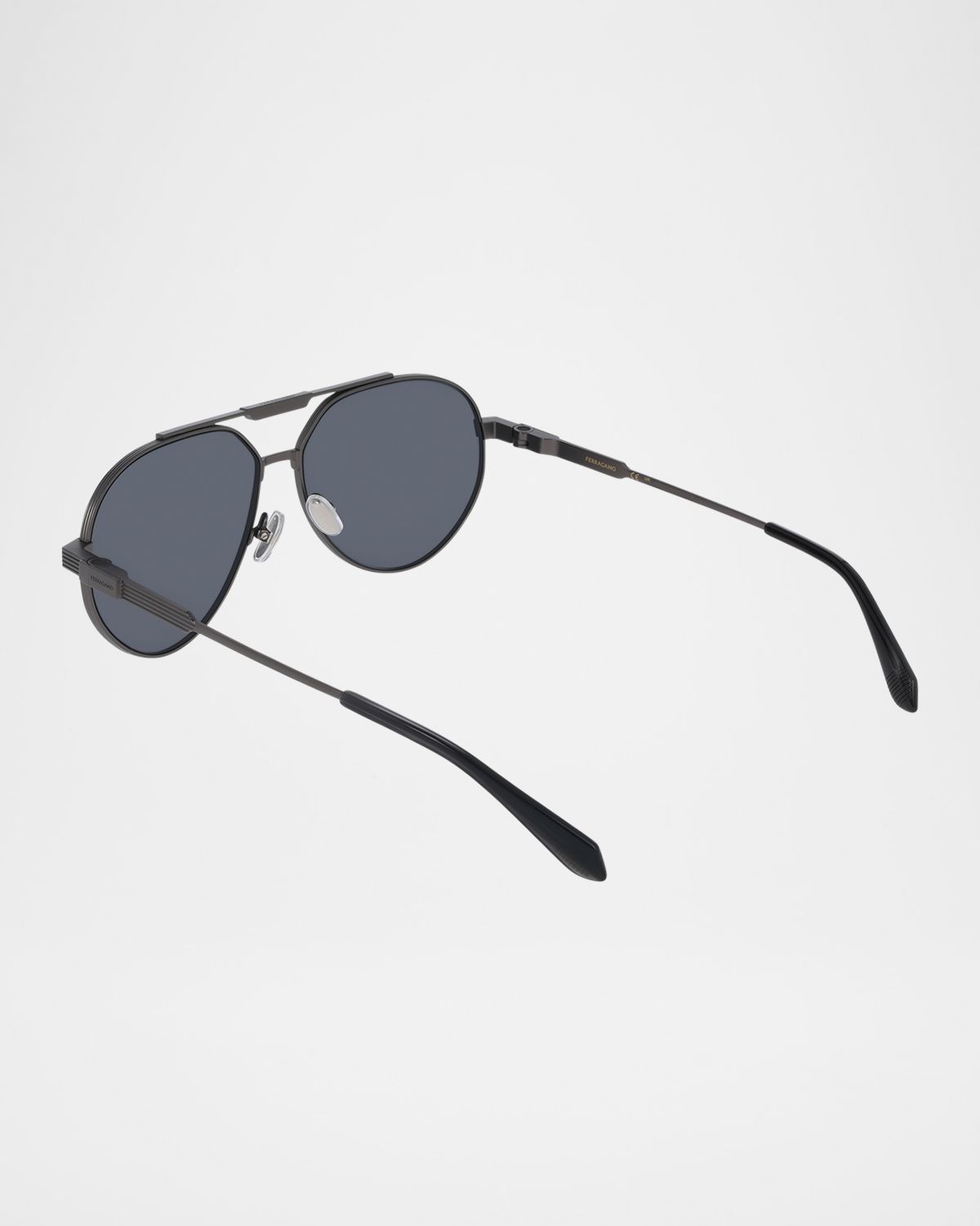 Ferragamo Men 's Gancino Titanium Aviator Sunglasses