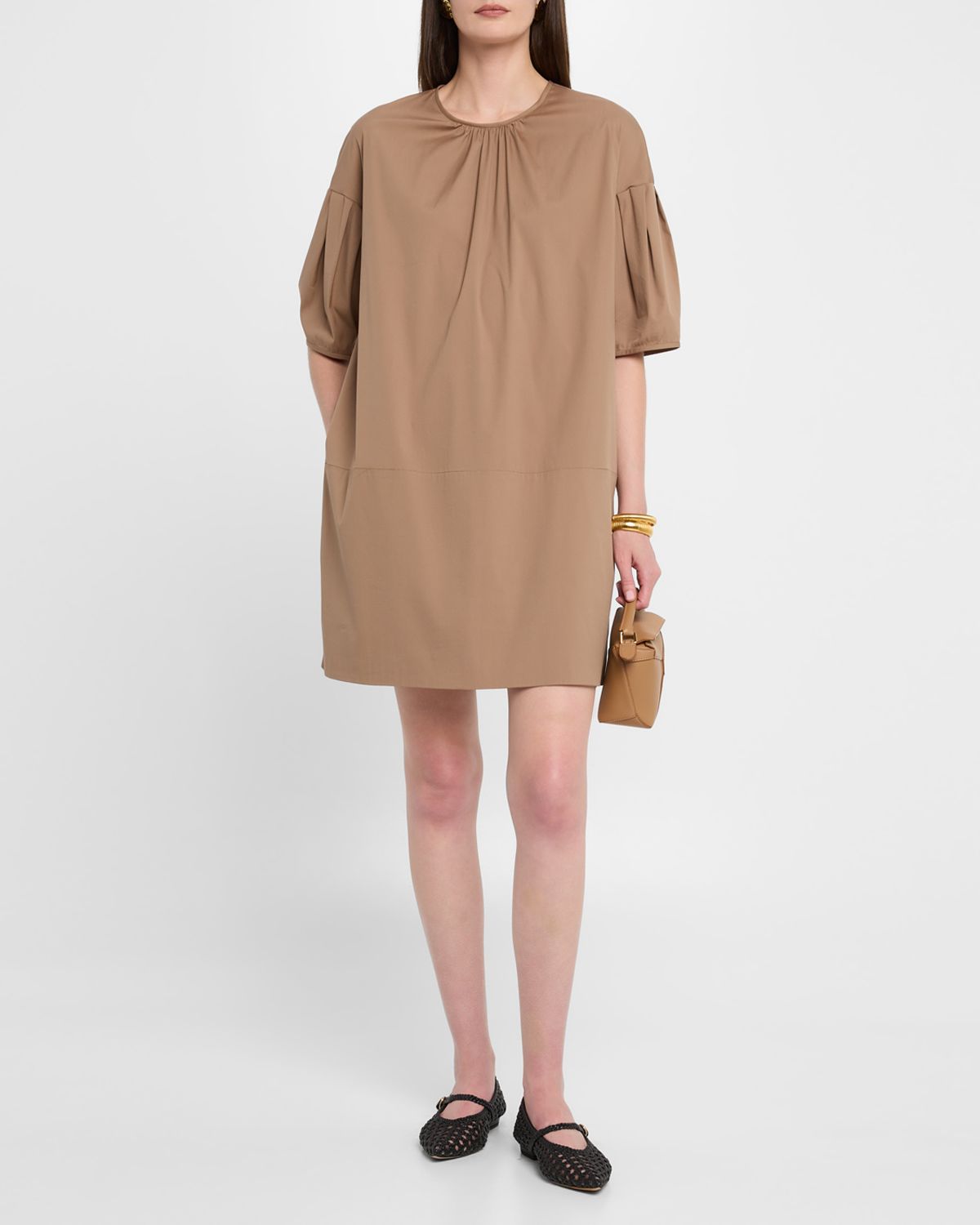 Max Mara Isotta Pleated Short-Sleeve Mini Shift Dress