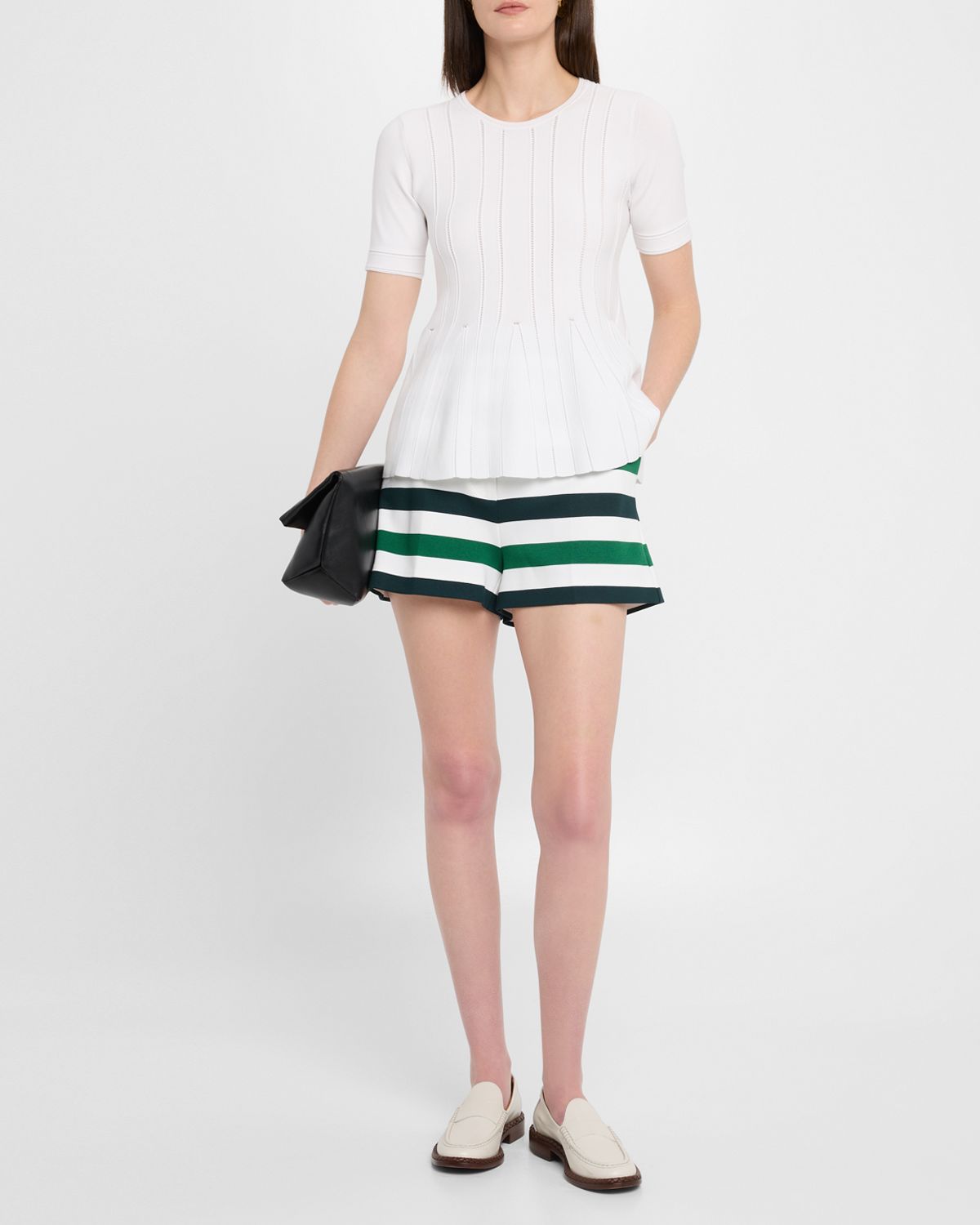 Max Mara Epoche Pointelle Knit Peplum Top