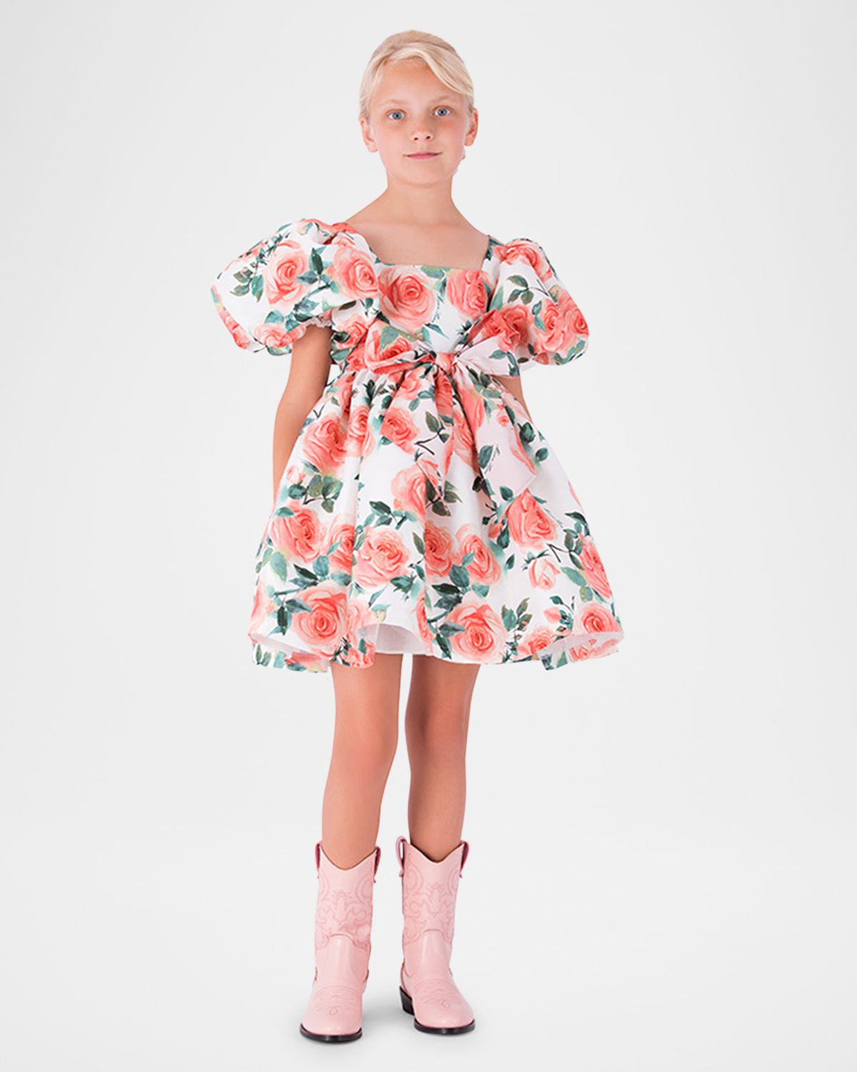 Mama Luma Girl 's Rose Balloon-Sleeve Dress, SIze 3T-12