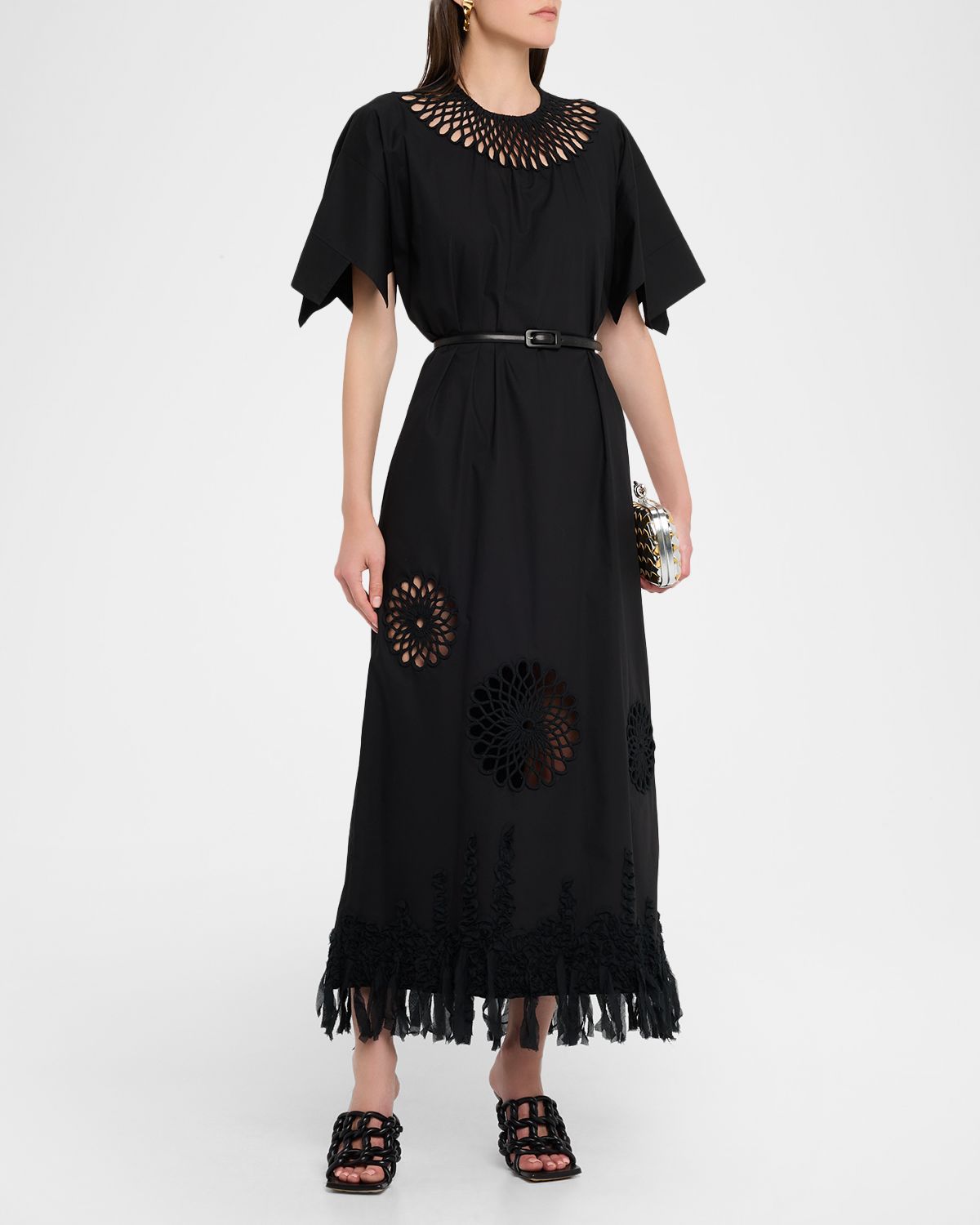 Mantu Embroidered Fringe-Hem Cotton Maxi Dress
