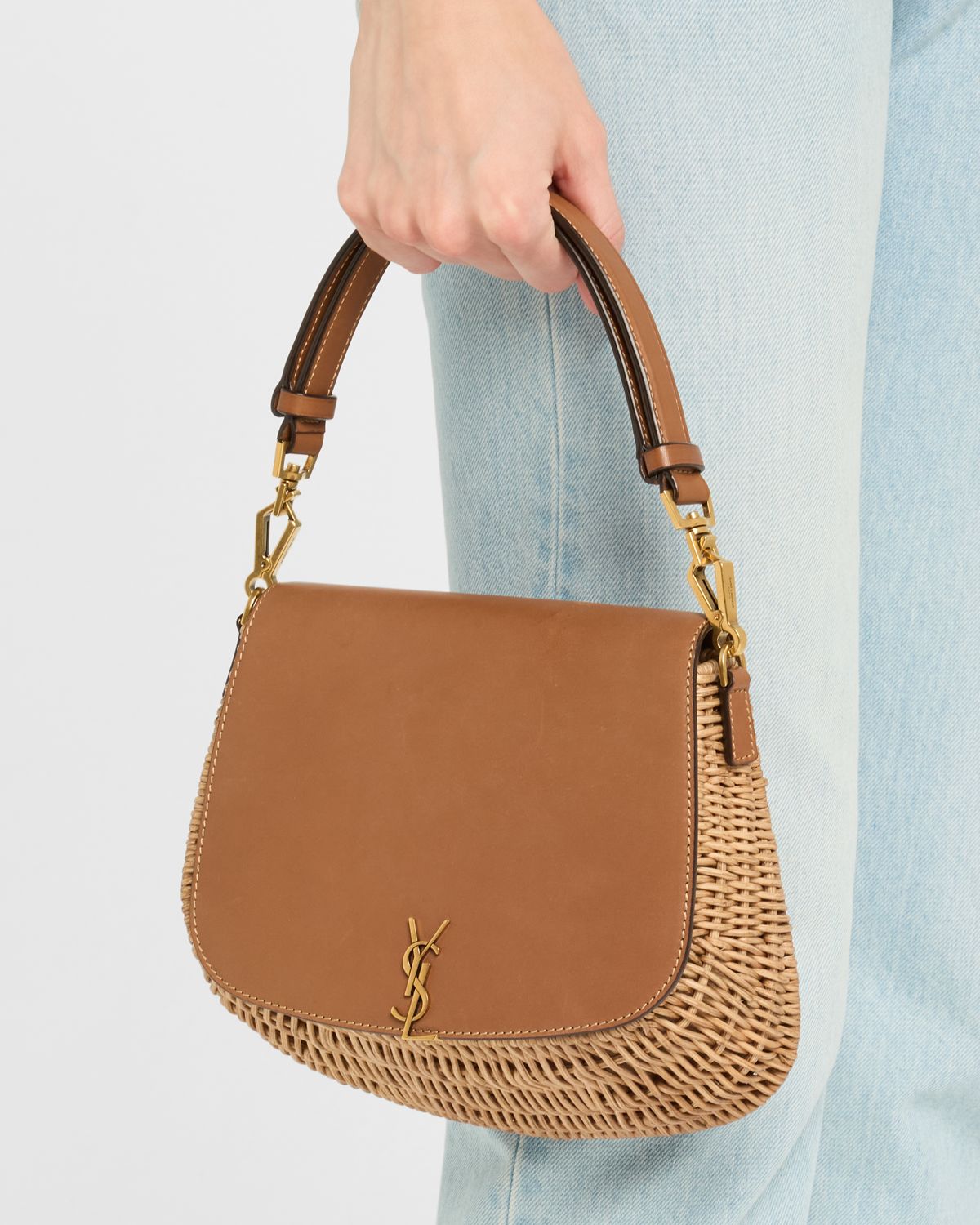 Saint Laurent Voltaire Mini YSL Top-Handle Bag in Bamboo and Calfskin