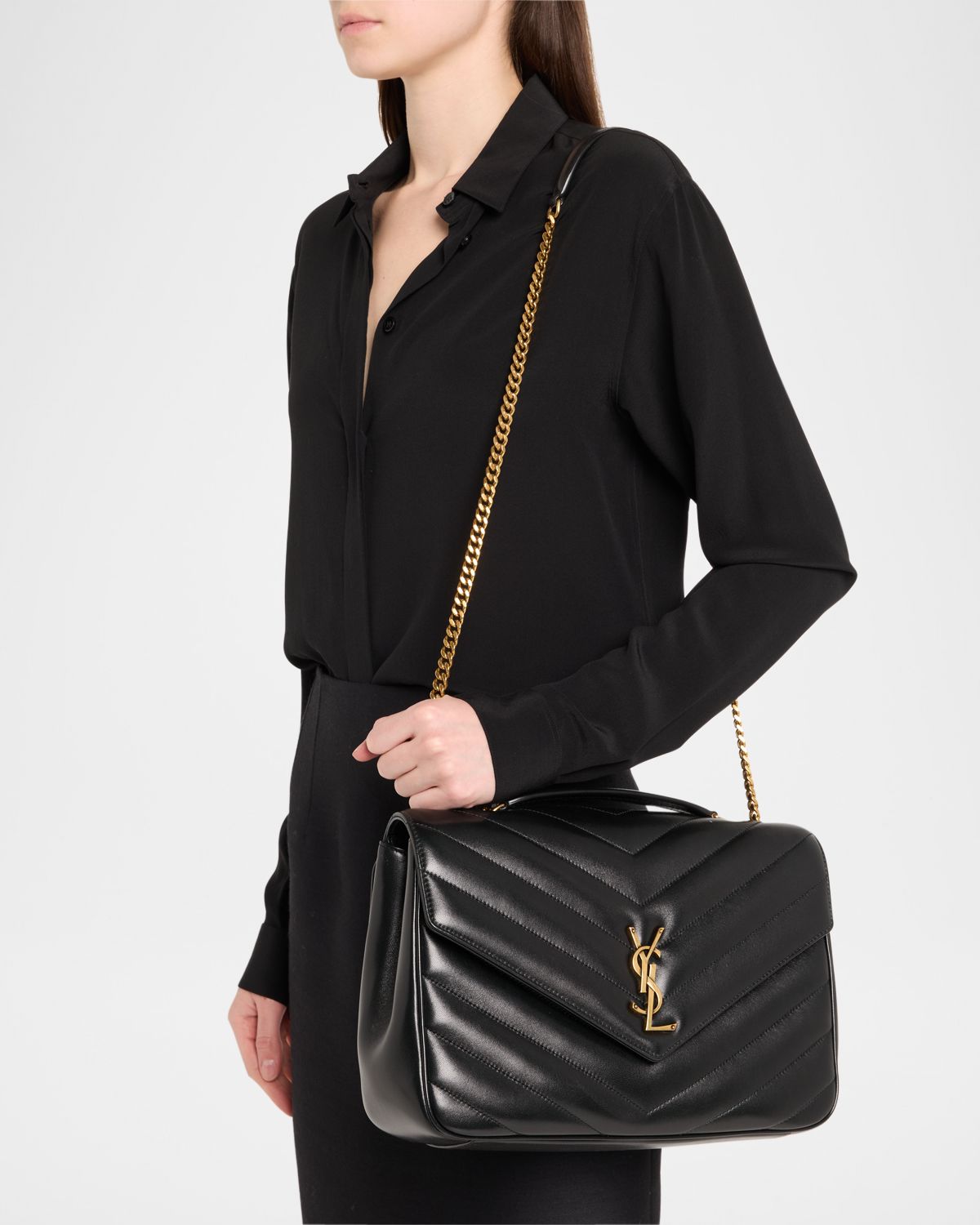 Saint Laurent Loulou Large YSL Chain Shoulder Bag in Quilted Leather