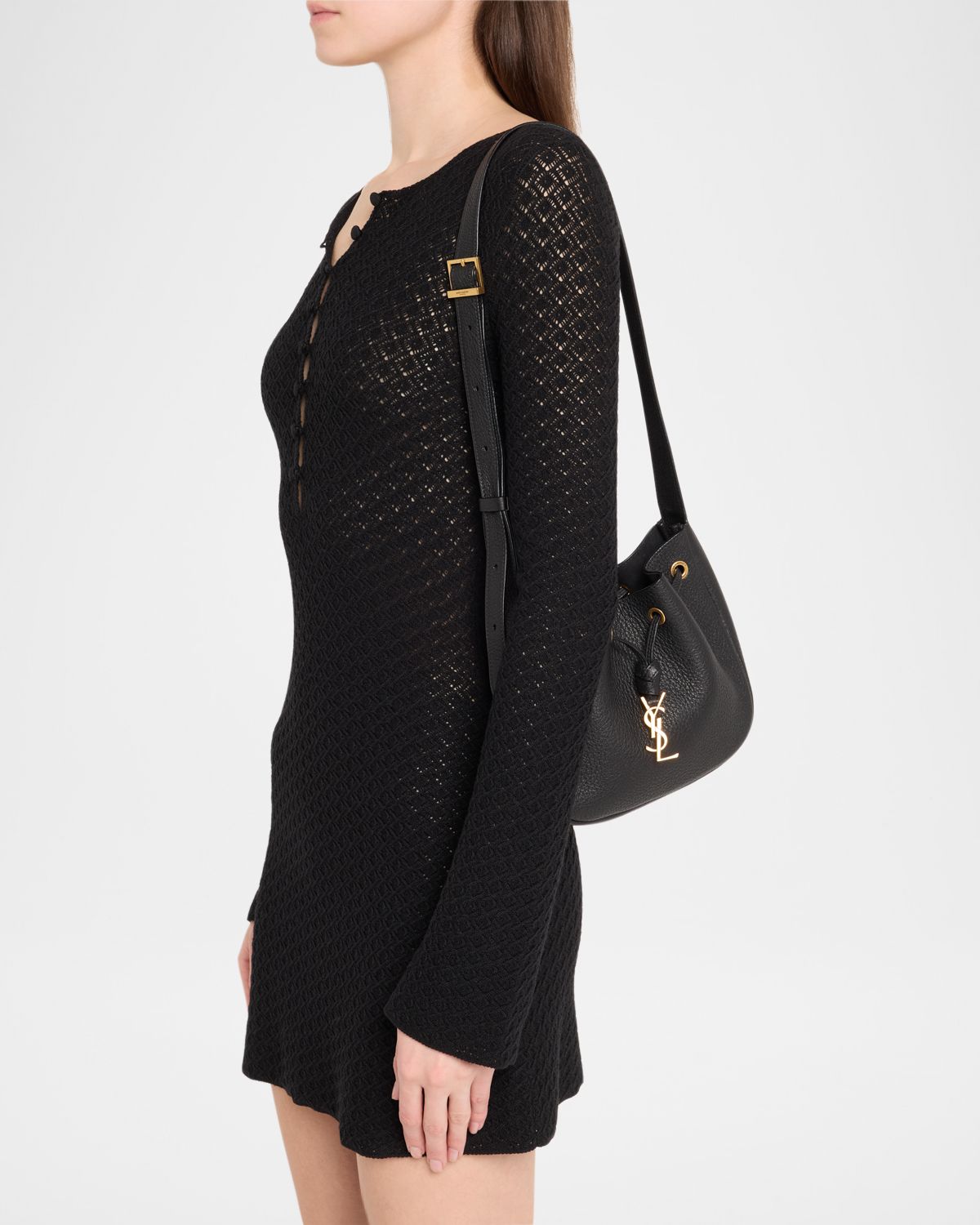 Saint Laurent Paris VII Mini YSL Hobo Bag in Grained Leather