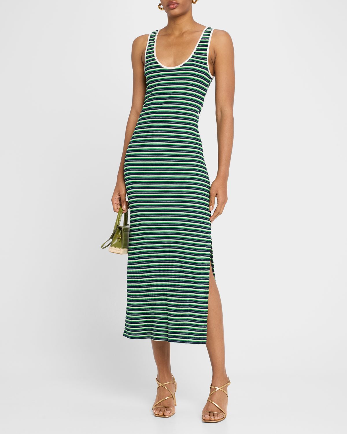 Ramy Brook Everest Stripe Scoop-Neck Midi Dress