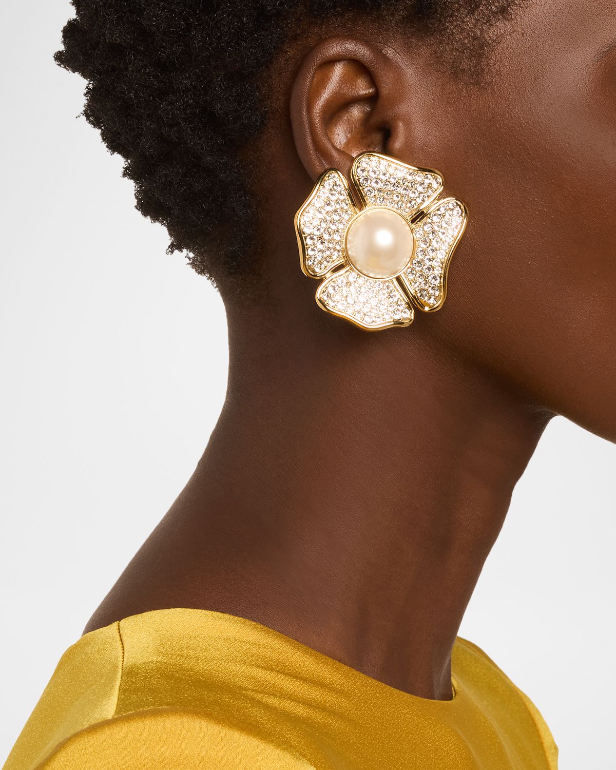 Valentino Garavani San Fin Metal Earrings with Swarovski Crystals and Pearly Studs