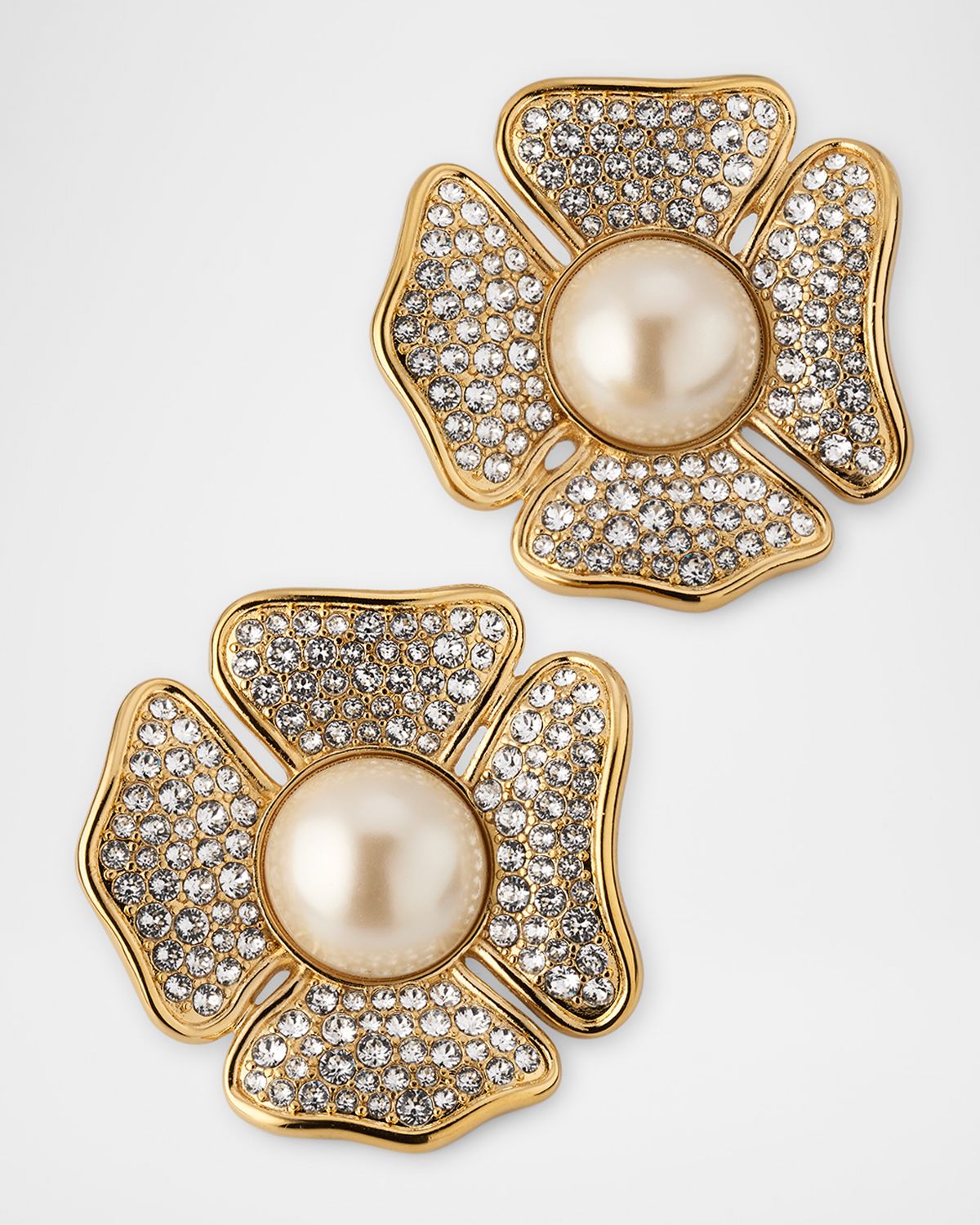 Valentino Garavani San Fin Metal Earrings with Swarovski Crystals and Pearly Studs