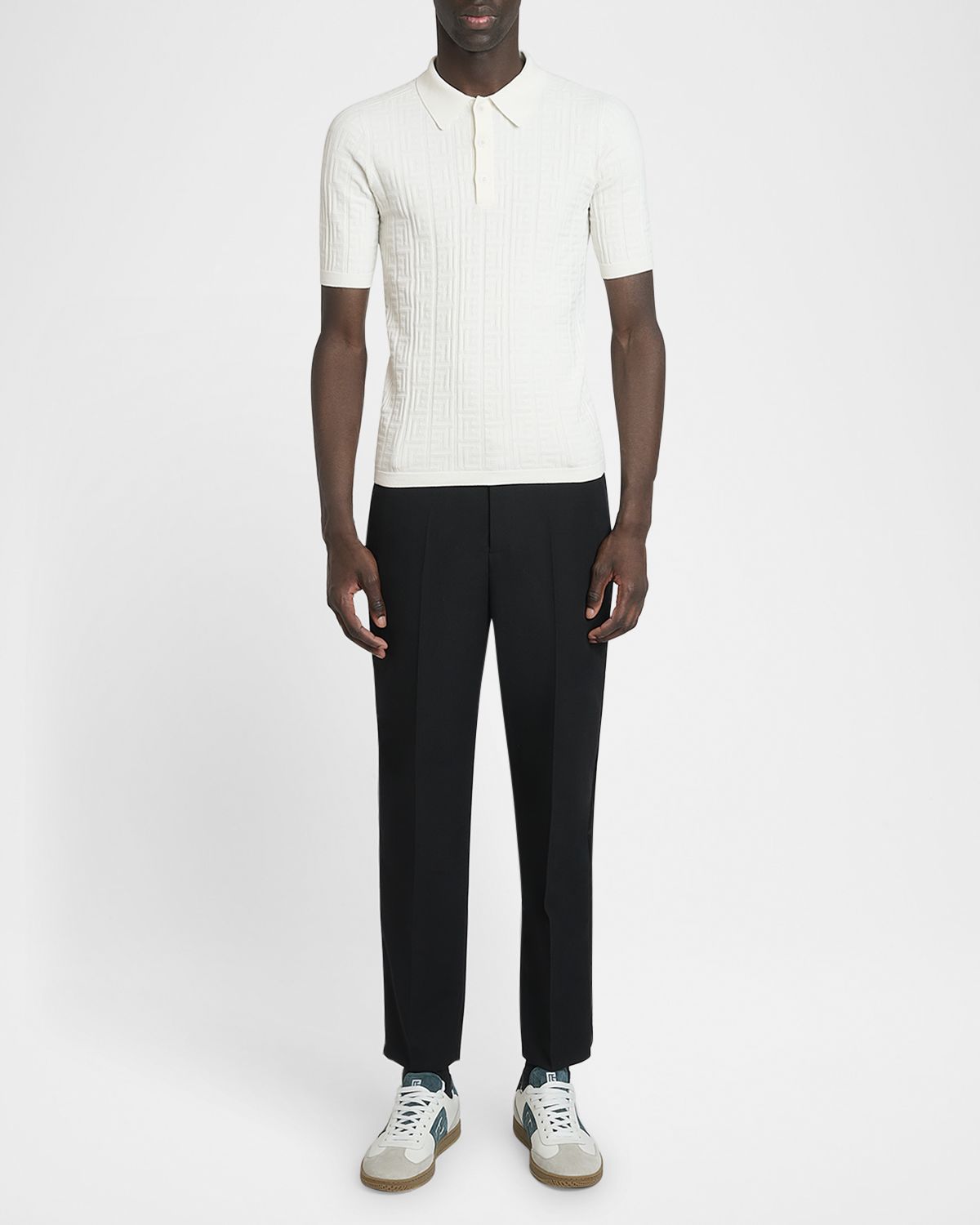 Balmain Men 's Tonal Monogram Knit Polo Shirt