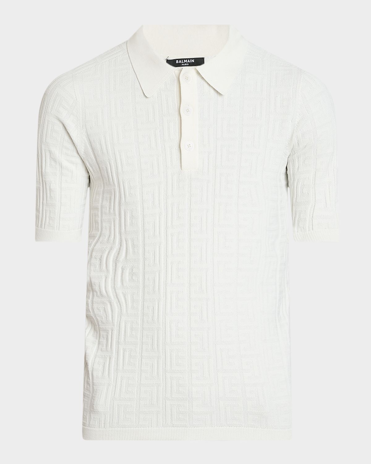 Balmain Men 's Tonal Monogram Knit Polo Shirt